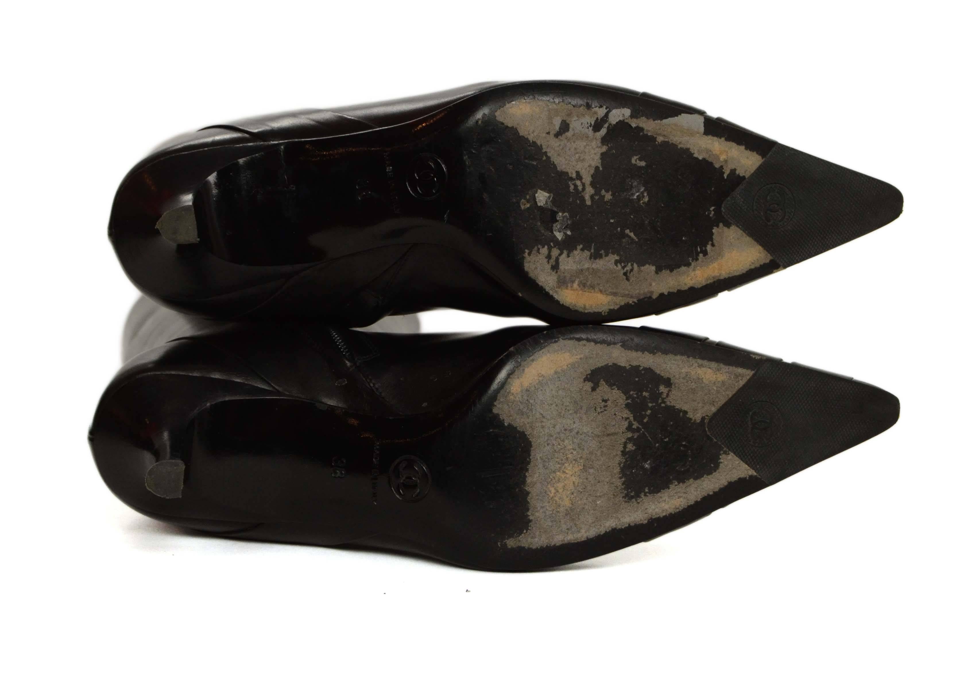 Chanel Black Leather Kitten Heel Knee-High Boots sz 38 1