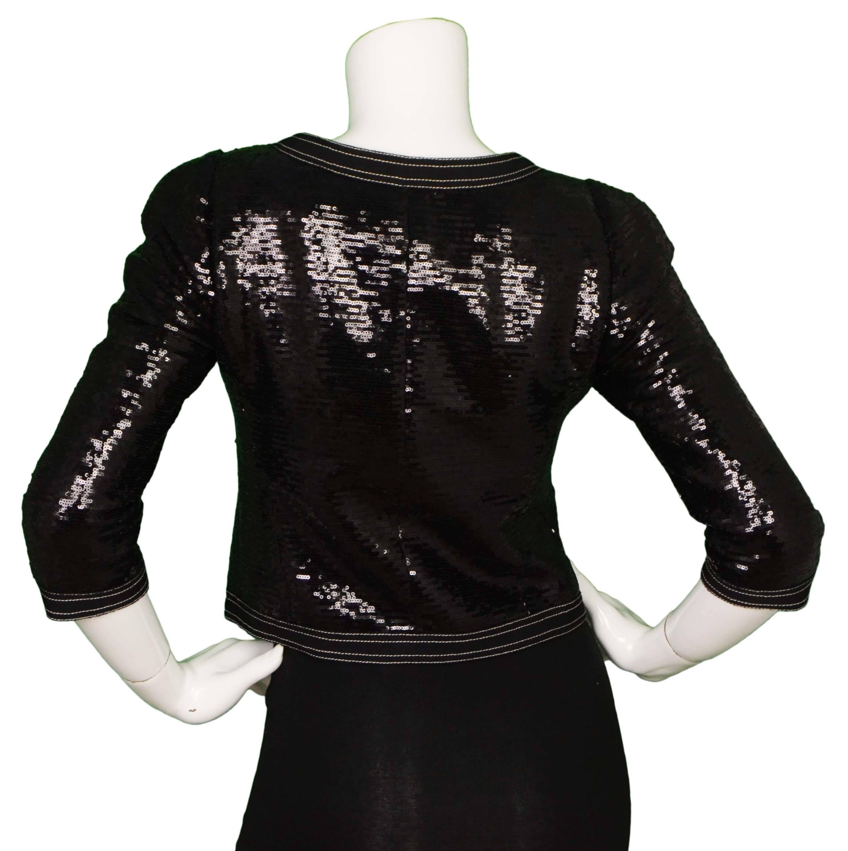 Chanel Black Sequin Cropped Evening Jacket sz 36 In Excellent Condition In New York, NY