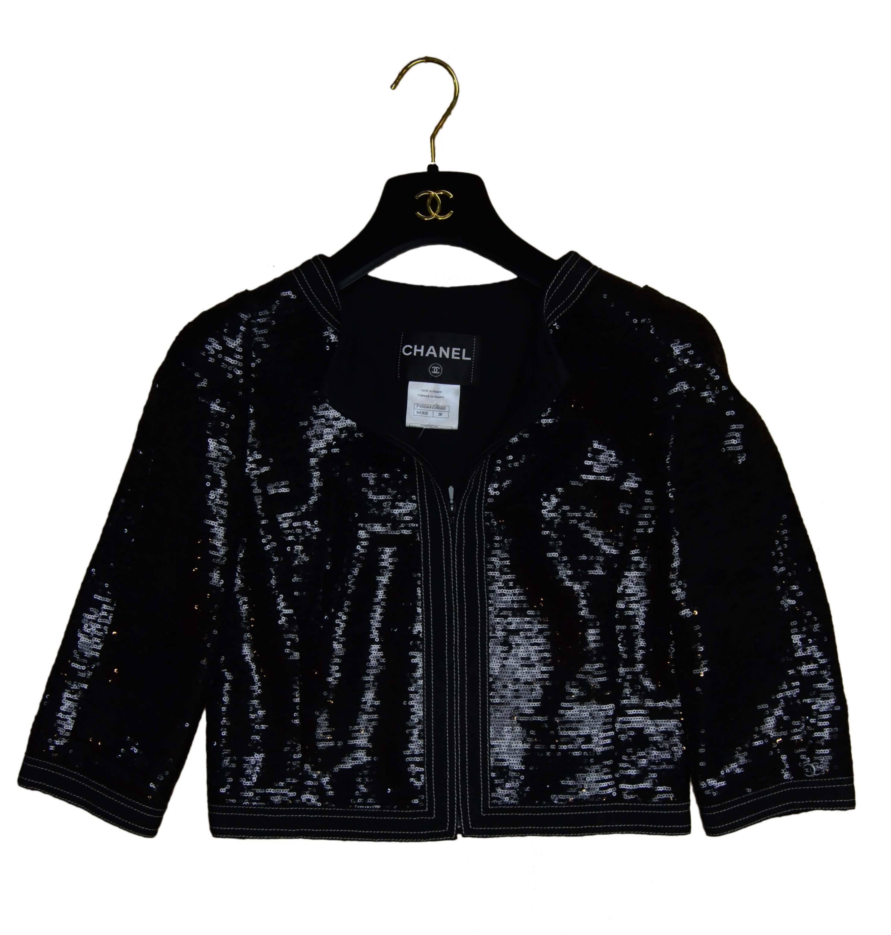 Chanel Black Sequin Cropped Evening Jacket sz 36 1