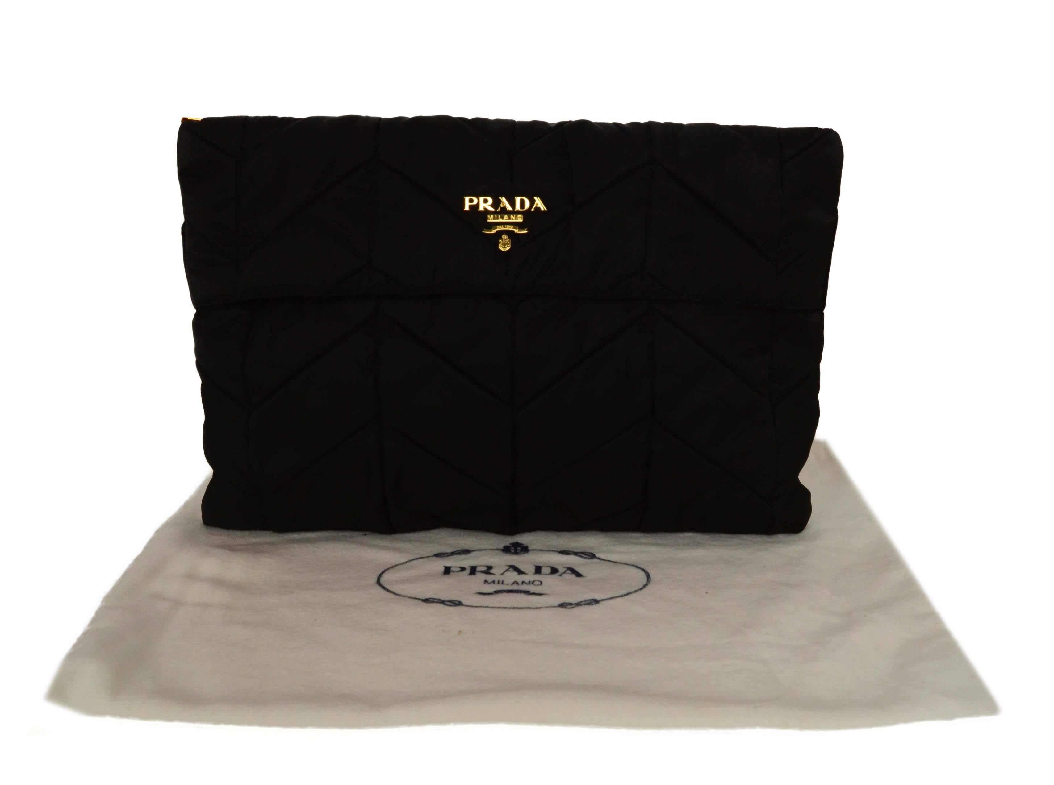 Prada Black Quilted Nylon XL Clutch Bag GHW 5