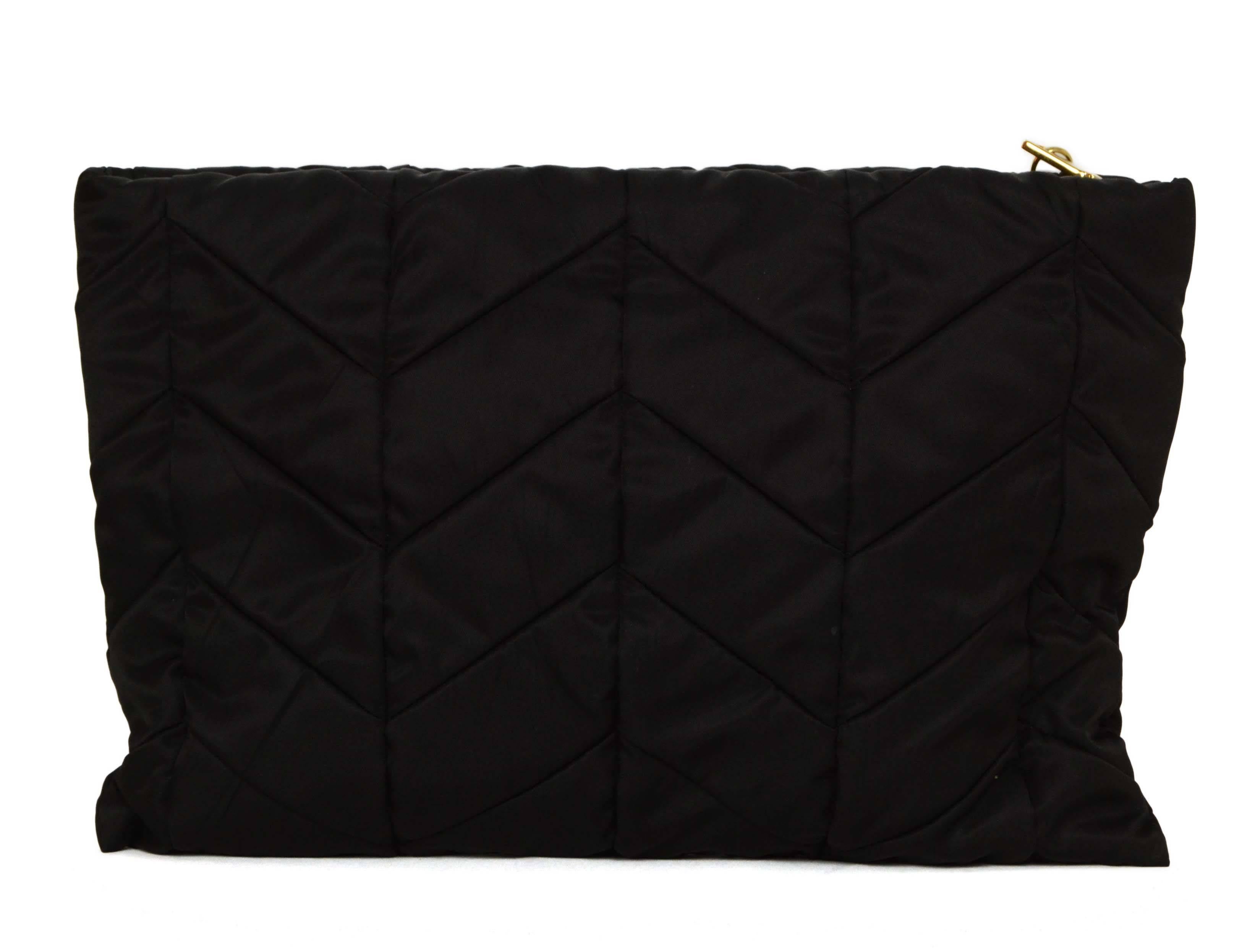 Prada Black Quilted Nylon XL Clutch Bag GHW In Excellent Condition In New York, NY