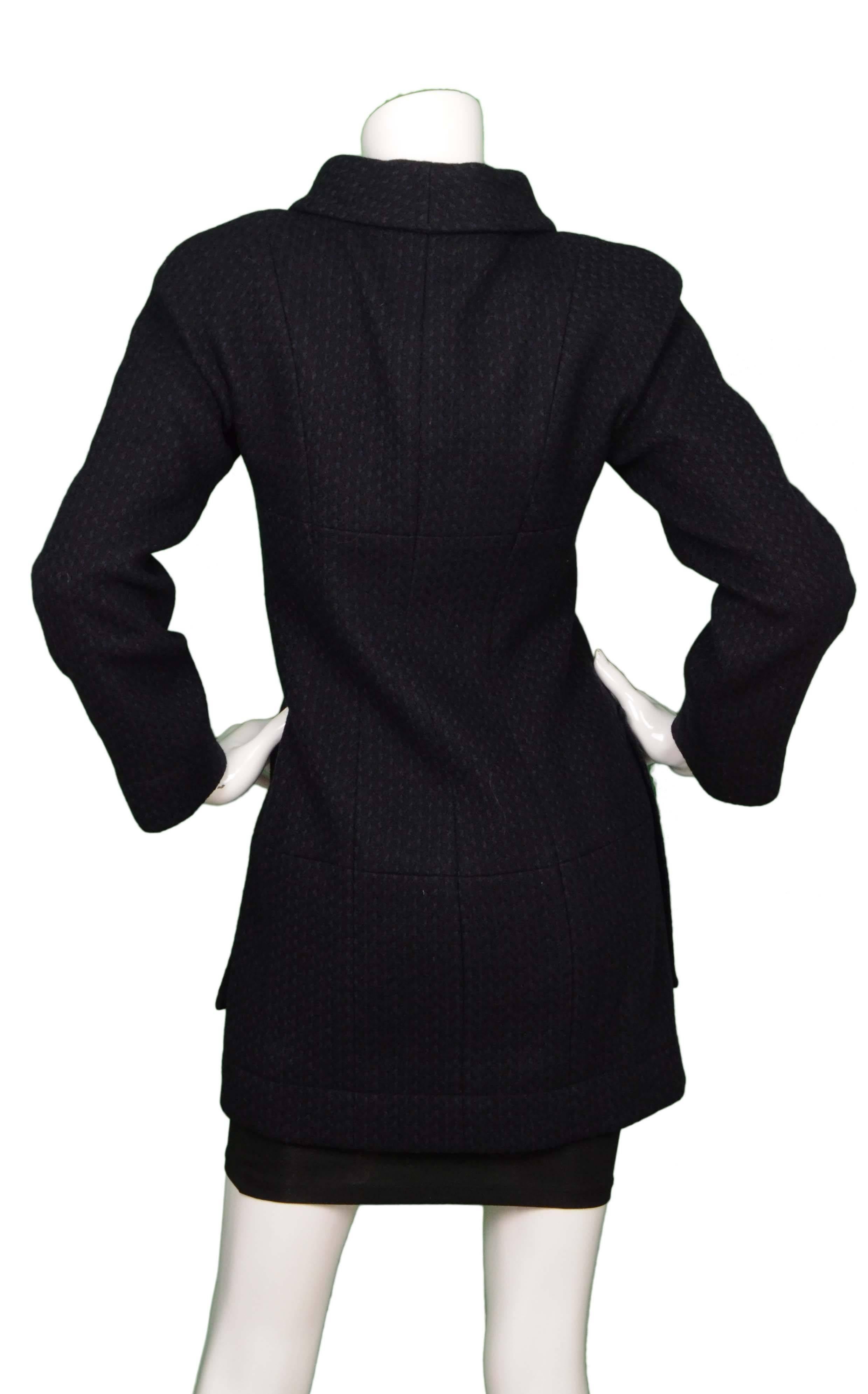 Chanel Black & Navy Wool Pea Coat sz 36 In Excellent Condition In New York, NY