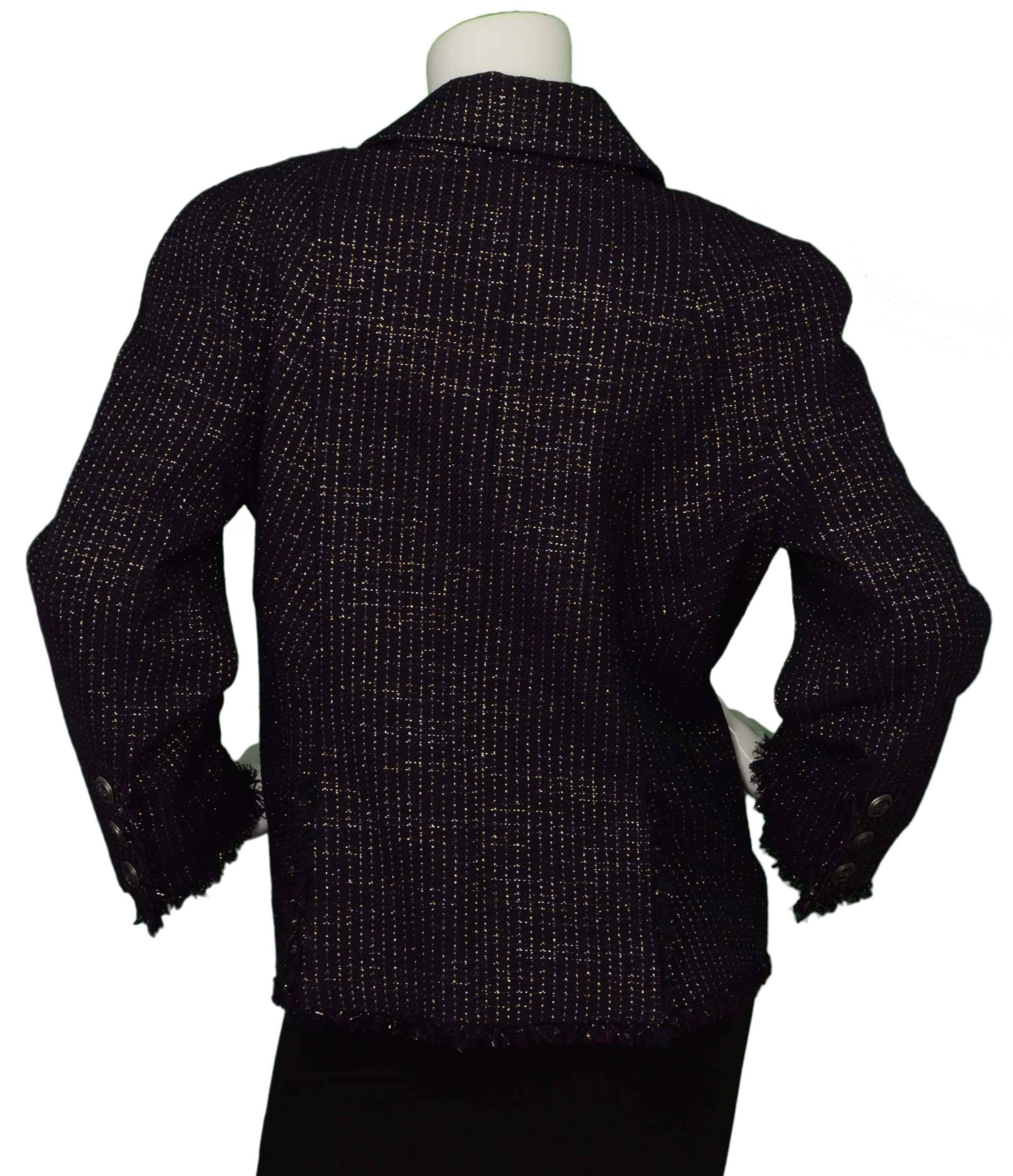 Black Chanel Purple Cotton & Wool Double Breasted Jacket sz 48