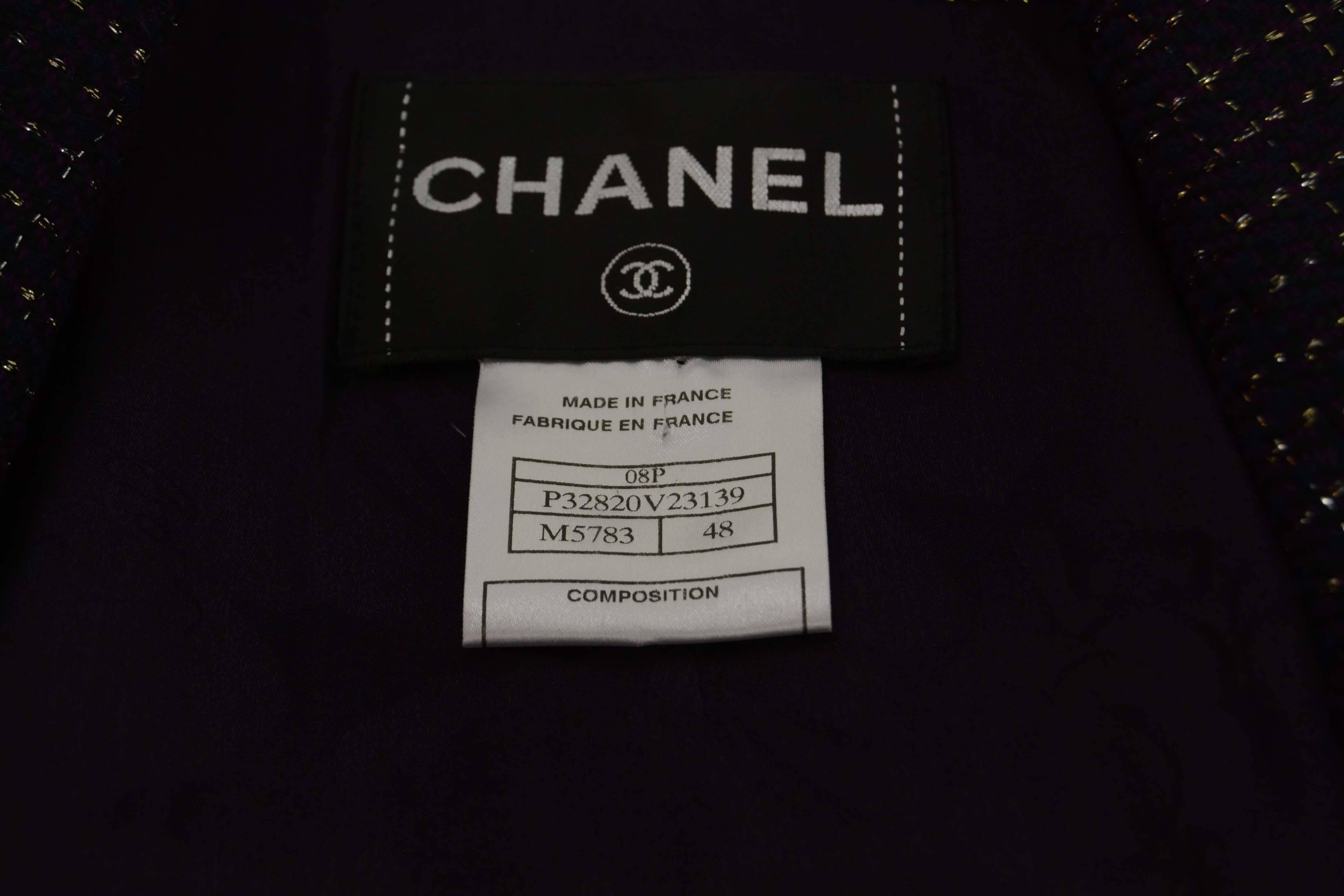 Chanel Purple Cotton & Wool Double Breasted Jacket sz 48 In Excellent Condition In New York, NY
