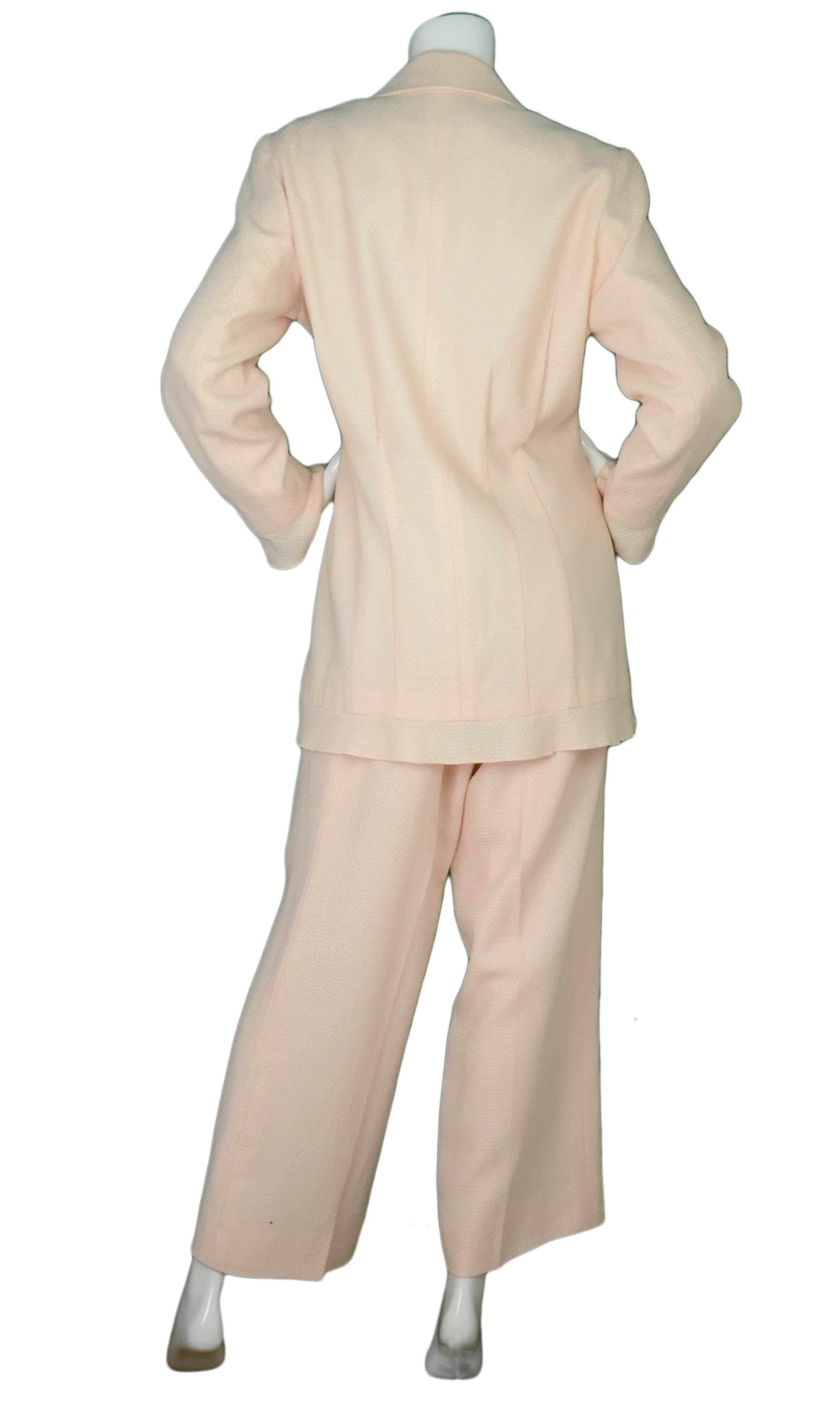 Beige Chanel Pale Pink Wool Pant Suit sz 44