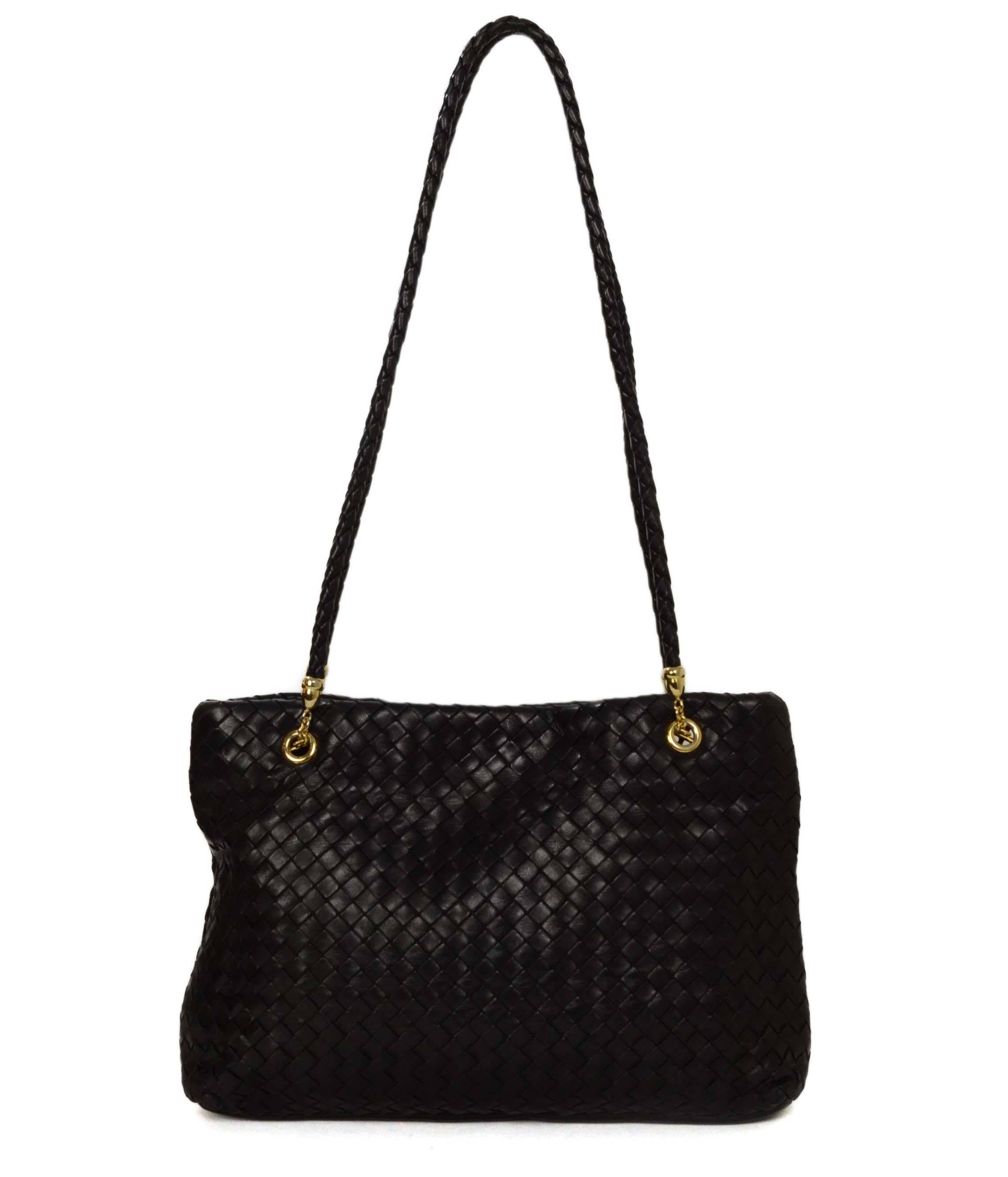 Bottega Veneta Black Woven Leather Bag GHW In Excellent Condition In New York, NY