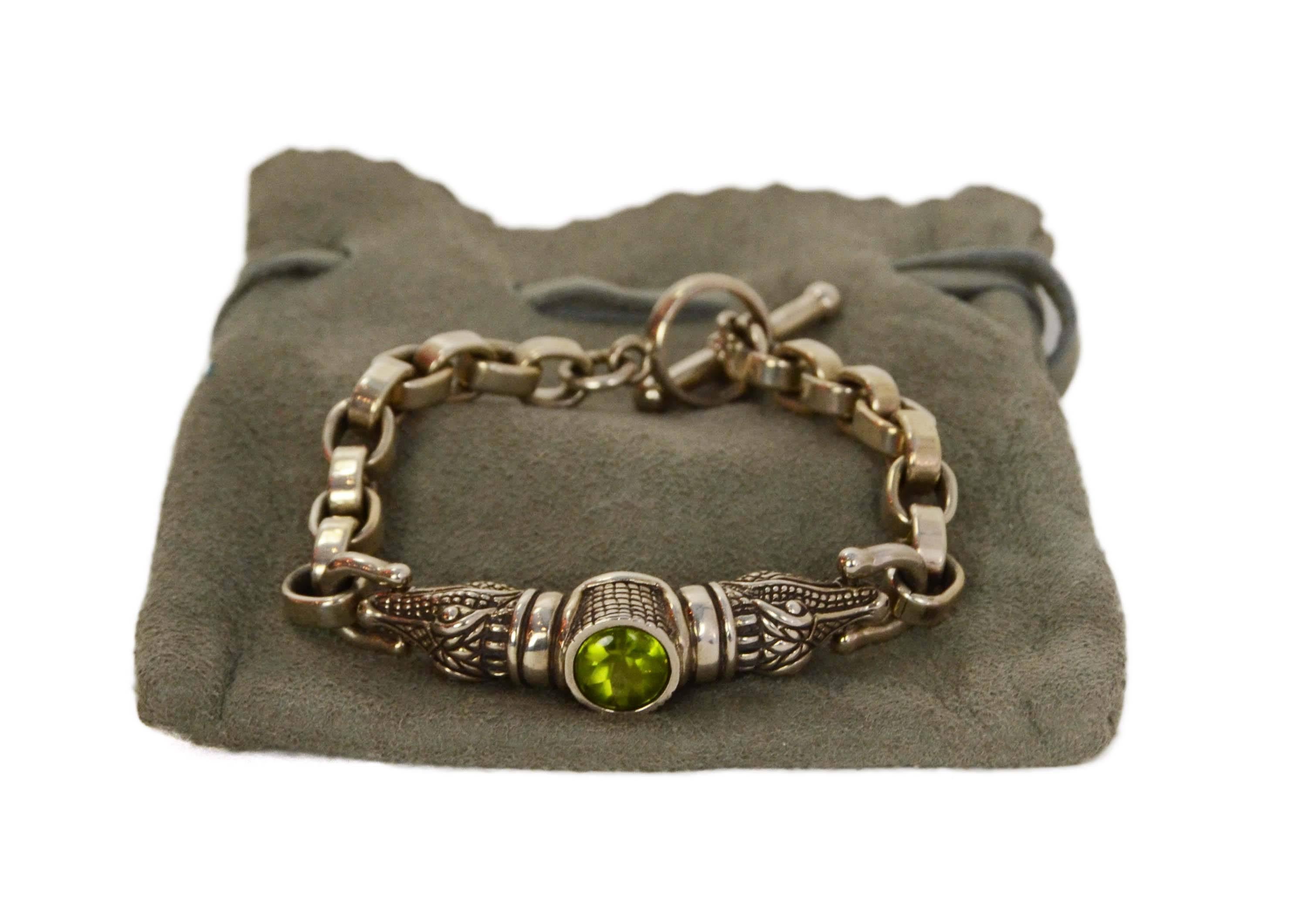 Women's Barry Kieselstein-Cord Sterling Chain Link Gator Head Bracelet & Peridot Stone