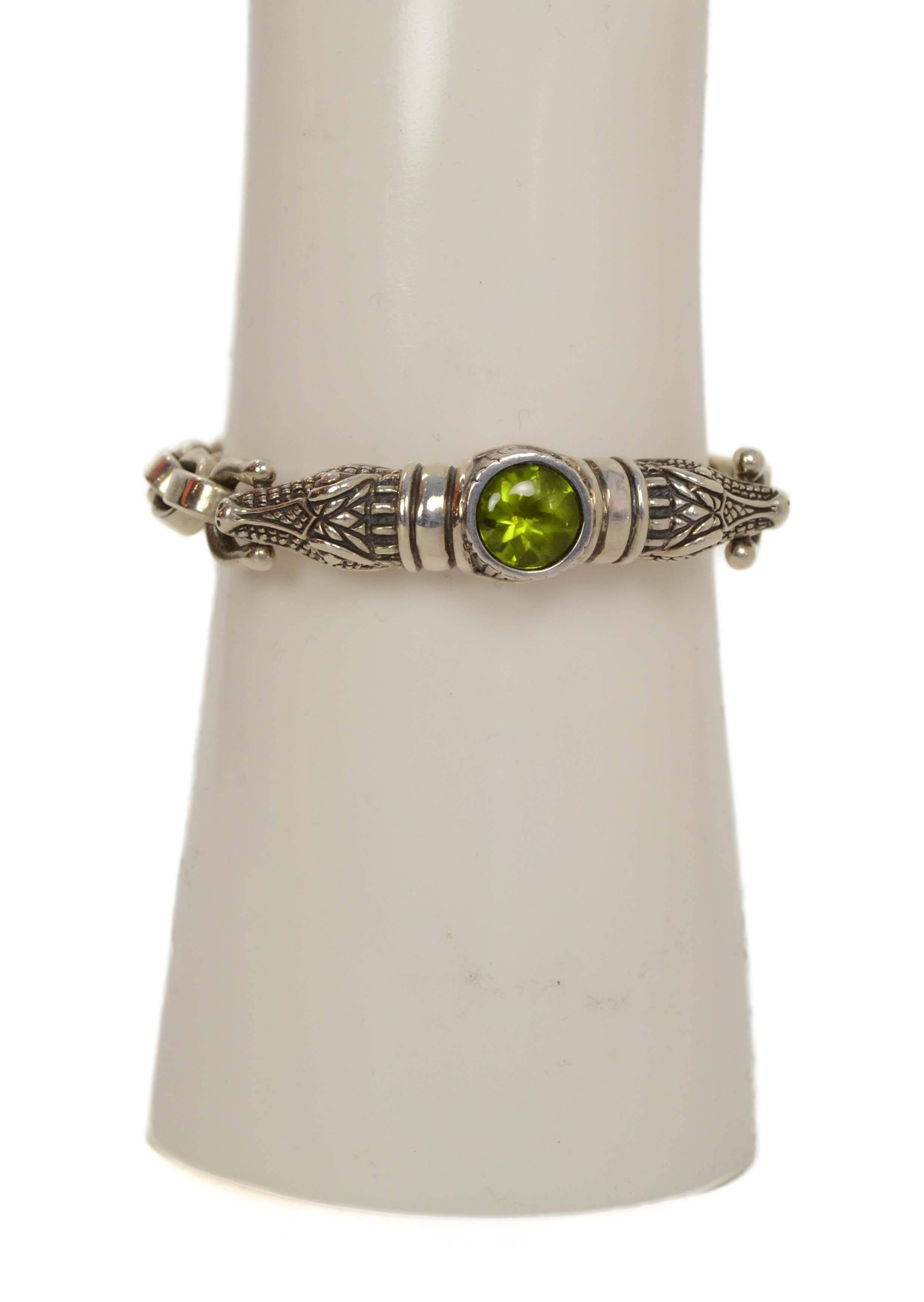 Barry Kieselstein-Cord Sterling Chain Link Gator Head Bracelet & Peridot Stone In Excellent Condition In New York, NY