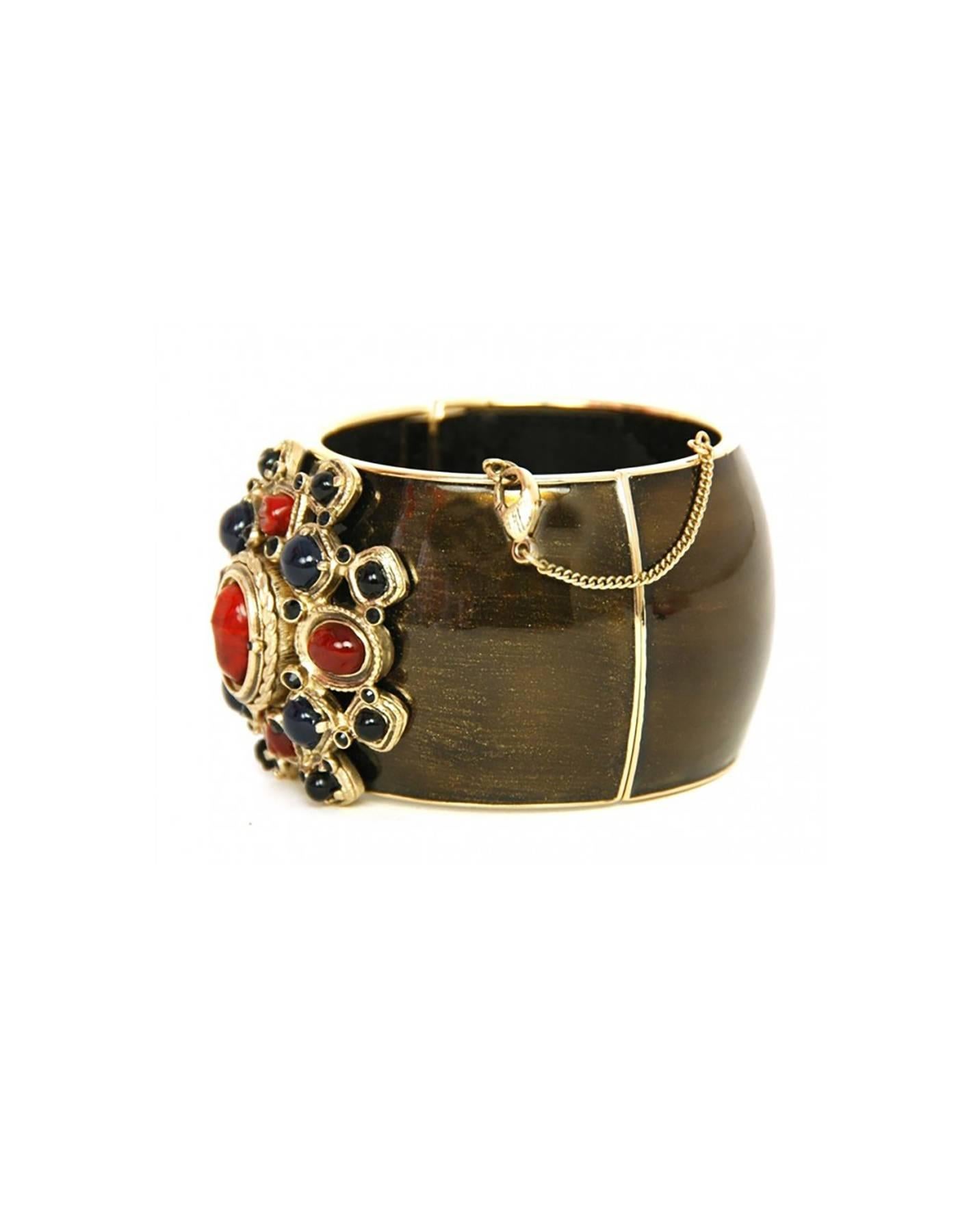Chanel '10 Resort Runway Bronze, Blue & Red Cuff Bracelet In Excellent Condition In New York, NY