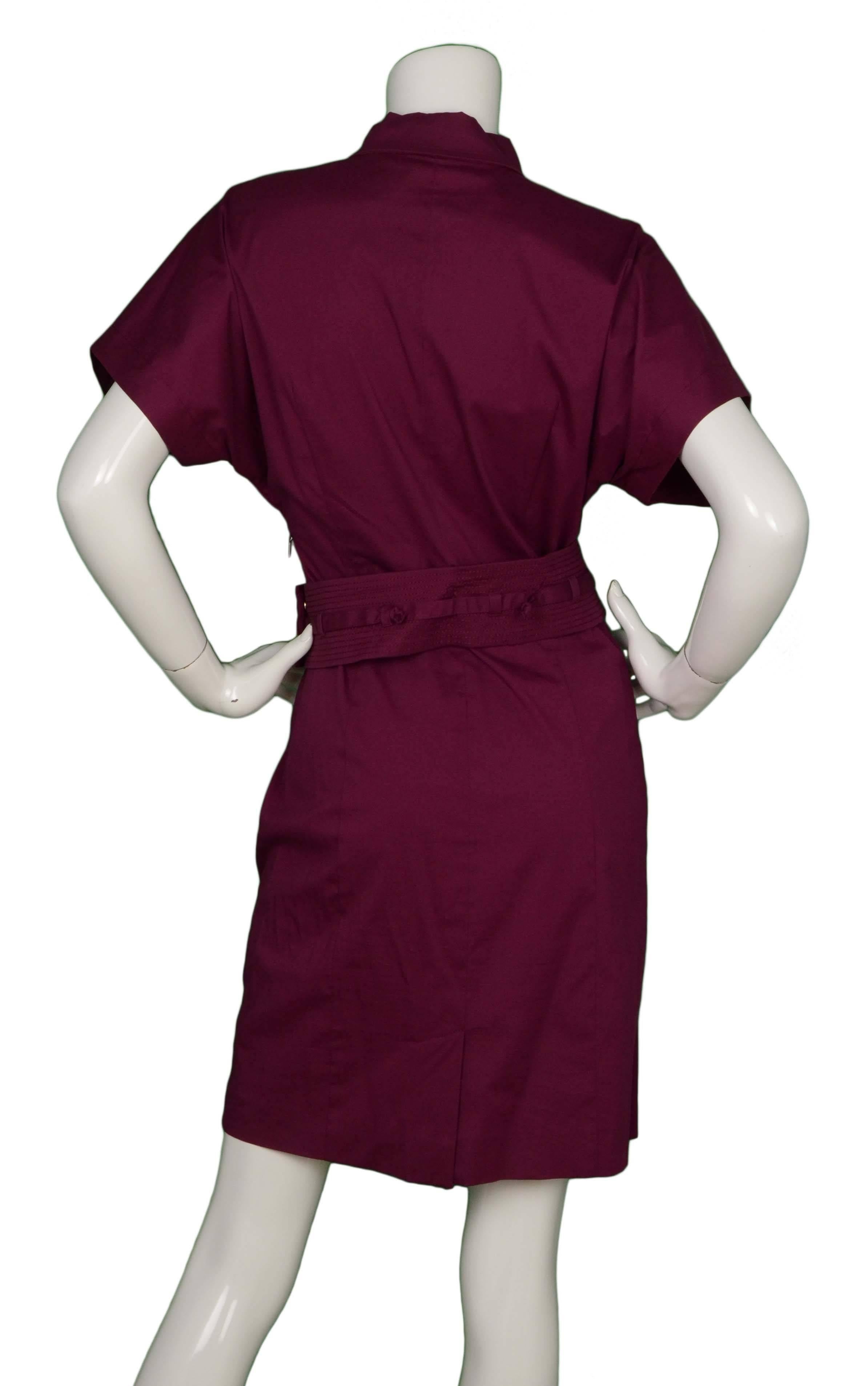 Gucci Eggplant Short Sleeve Shirt Dress sz 40 In Excellent Condition In New York, NY