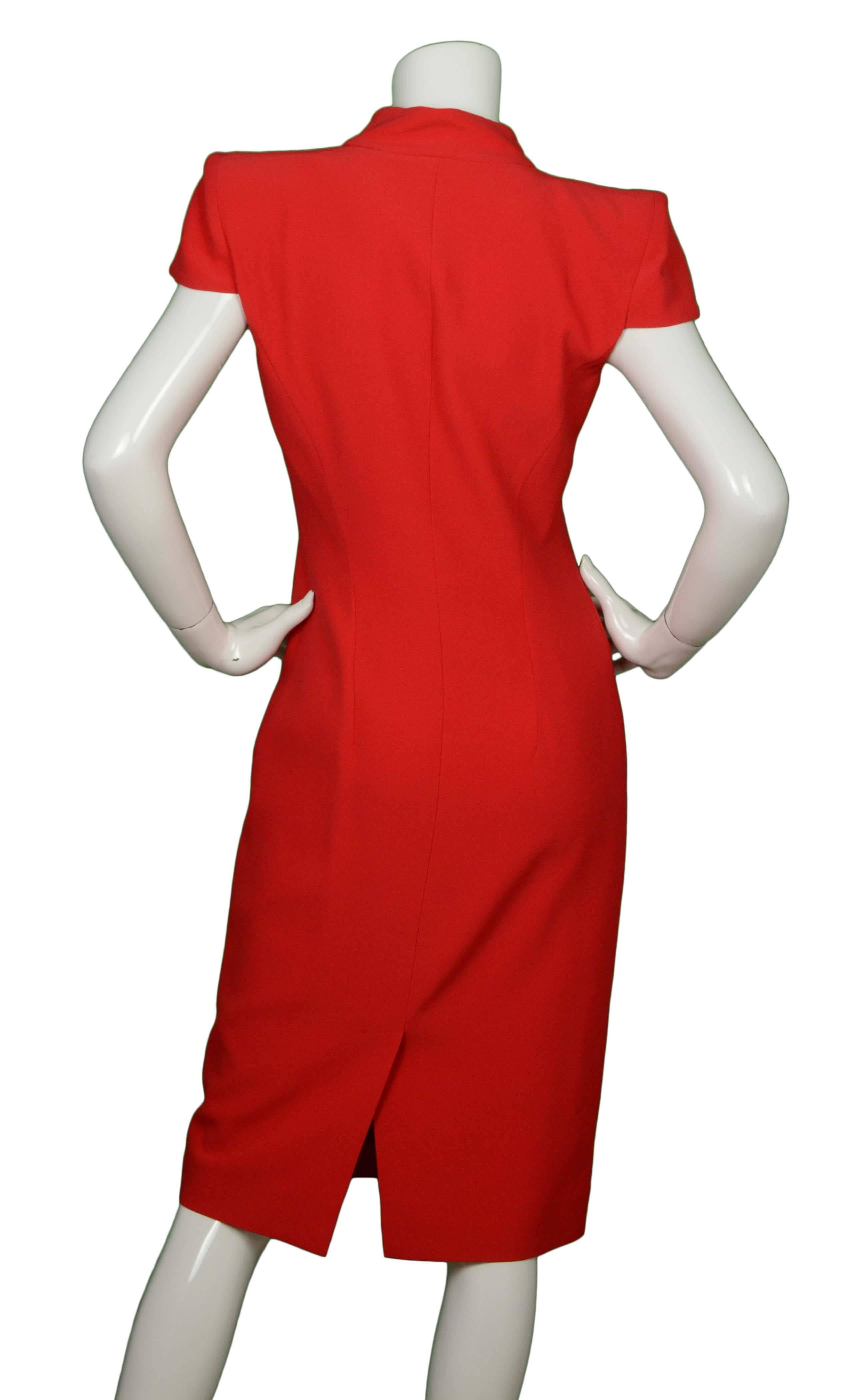 Alexander McQueen Red Cap Sleeve Dress sz 42 In Excellent Condition In New York, NY