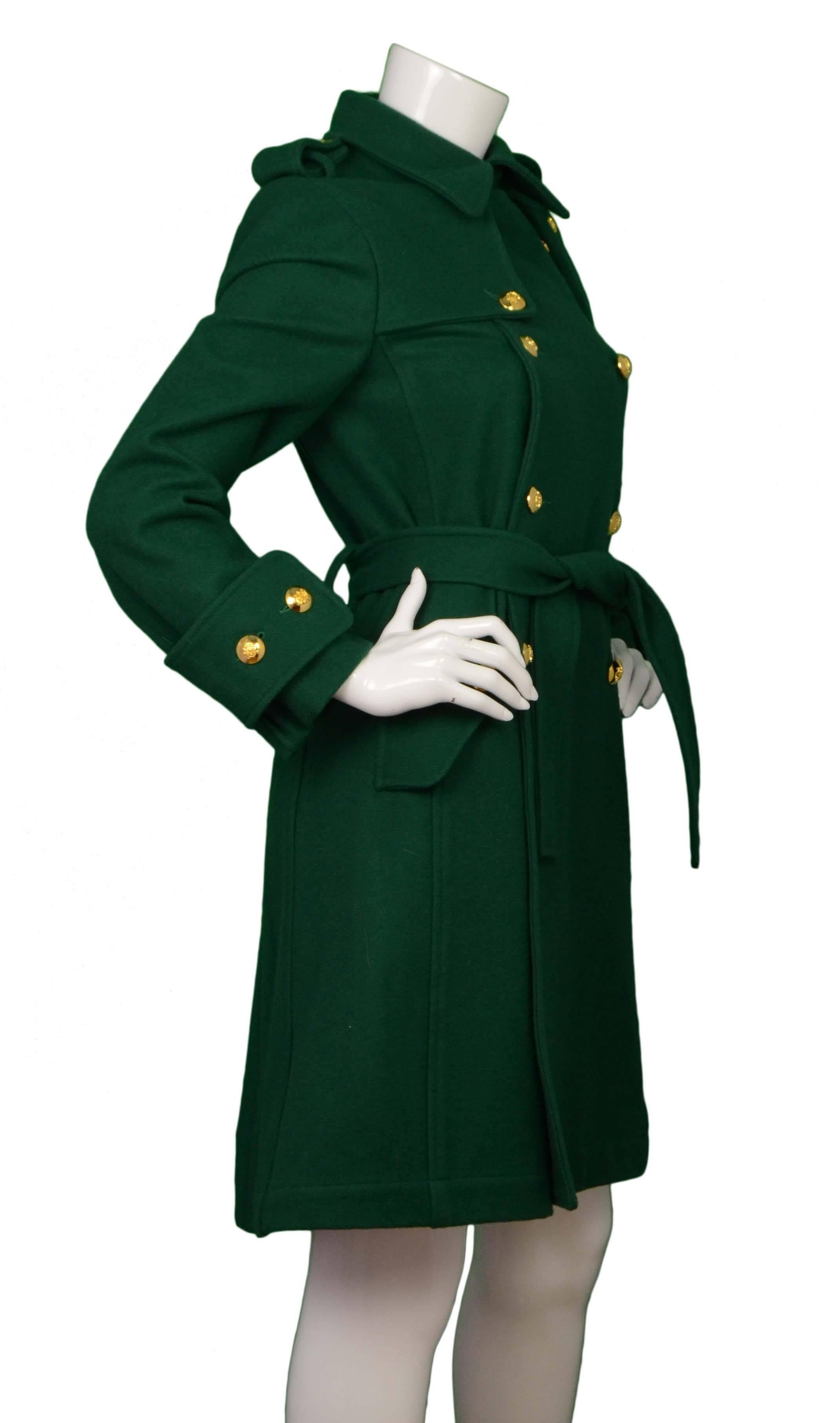 Camilla and Marc Green Wool Katherine Coat 
Features large gold buttons with intricate detailing
Made In: Australia
Color: Green
Composition: 100% wool
Lining: Black, 100 acetate
Closure/Opening: Double breasted button down closure
Exterior