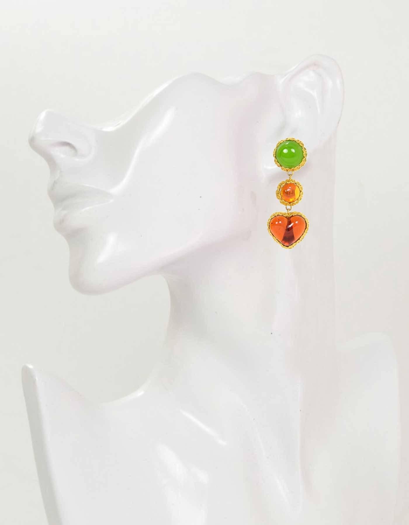 Chanel Vintage 1988 Green & Amber Gripoix Clip On Earrings  1