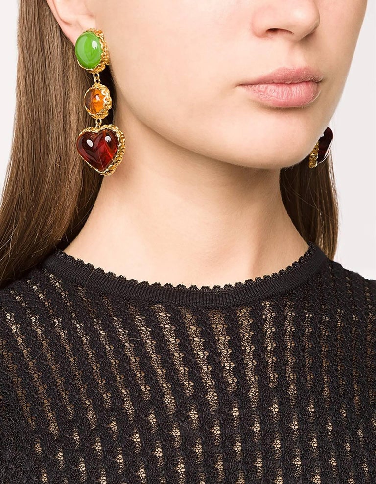 Chanel Vintage 1988 Green and Amber Gripoix Clip On Earrings For Sale at  1stDibs