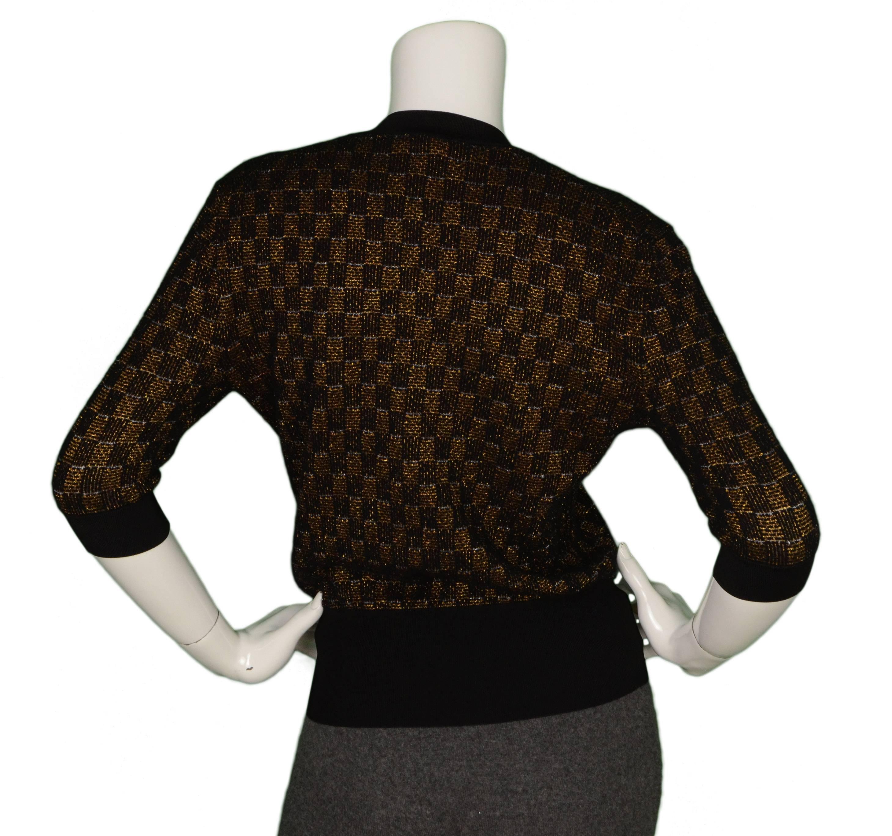 Louis Vuitton Black & Gold Knit Short Sleeve Top sz S In Excellent Condition In New York, NY
