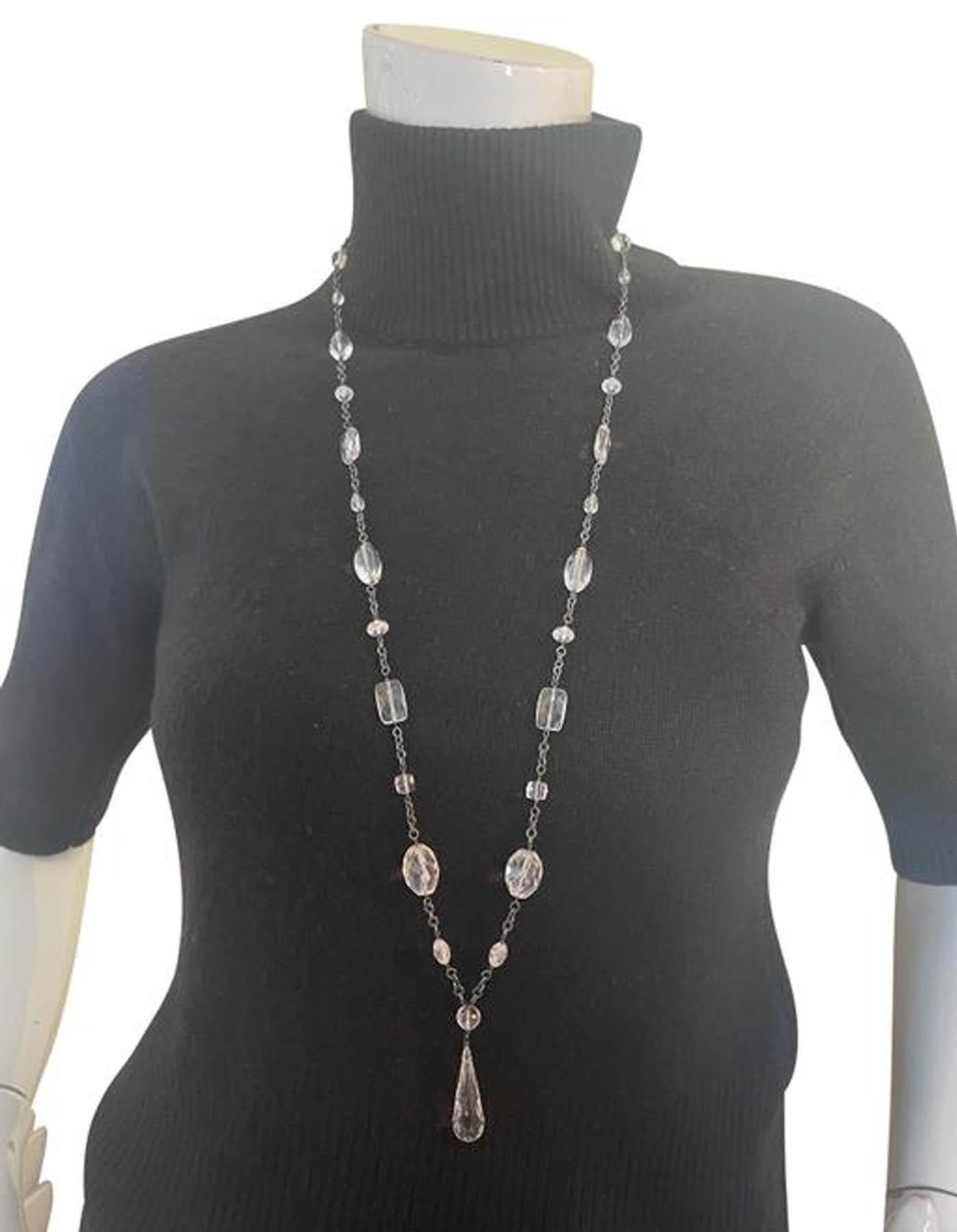 Dana Kellin Oxidized Sterling Silver & Clear Quartz Necklace w/ Tear Drop Y Pendant

Materials: Oxidized sterling silver and clear quartz
Closure/Opening: Toggle
Overall Condition: Excellent

Measurements:
Length: 34
