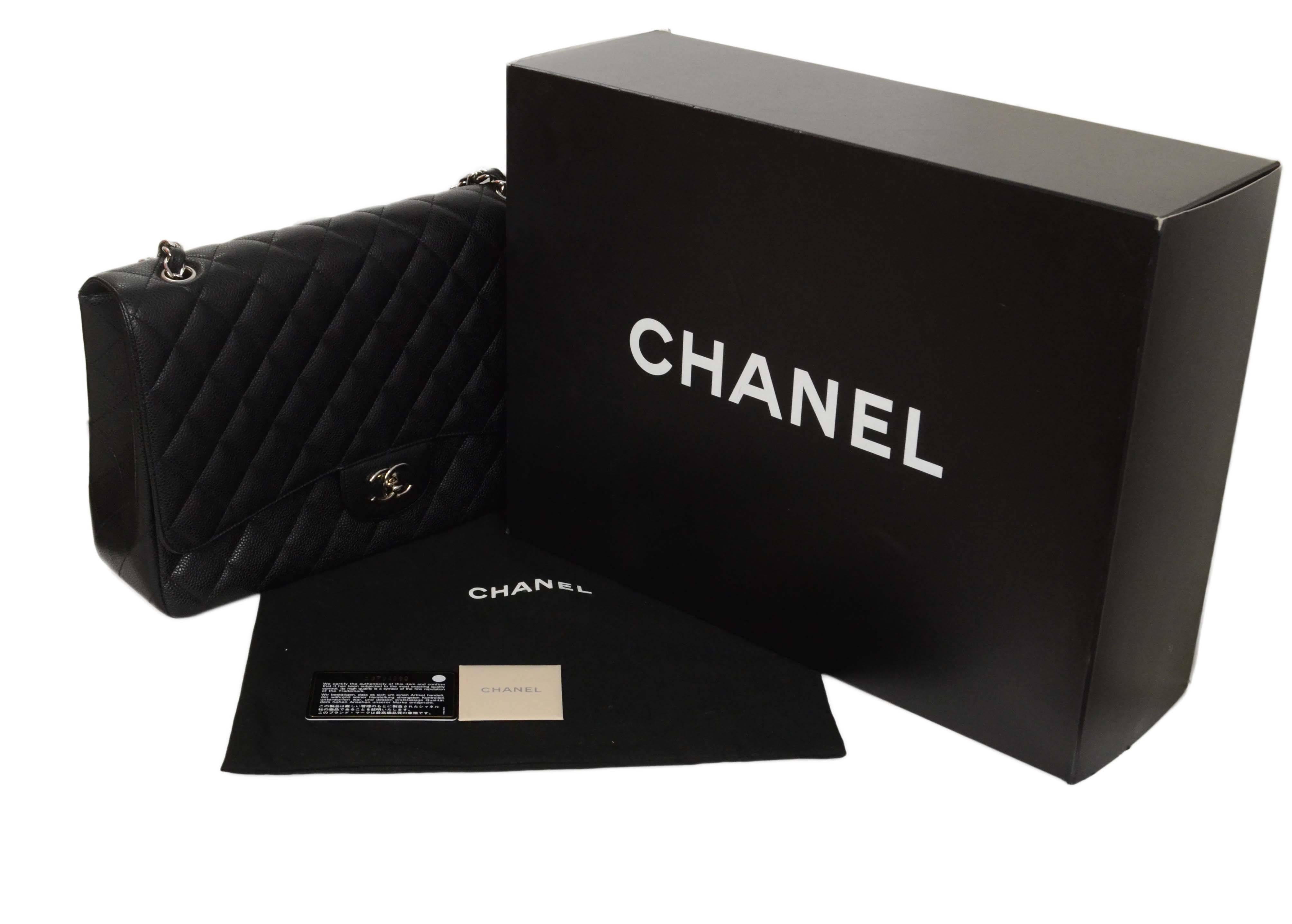 Chanel Black Quilted Caviar Maxi Classic Flap Bag SHW 5