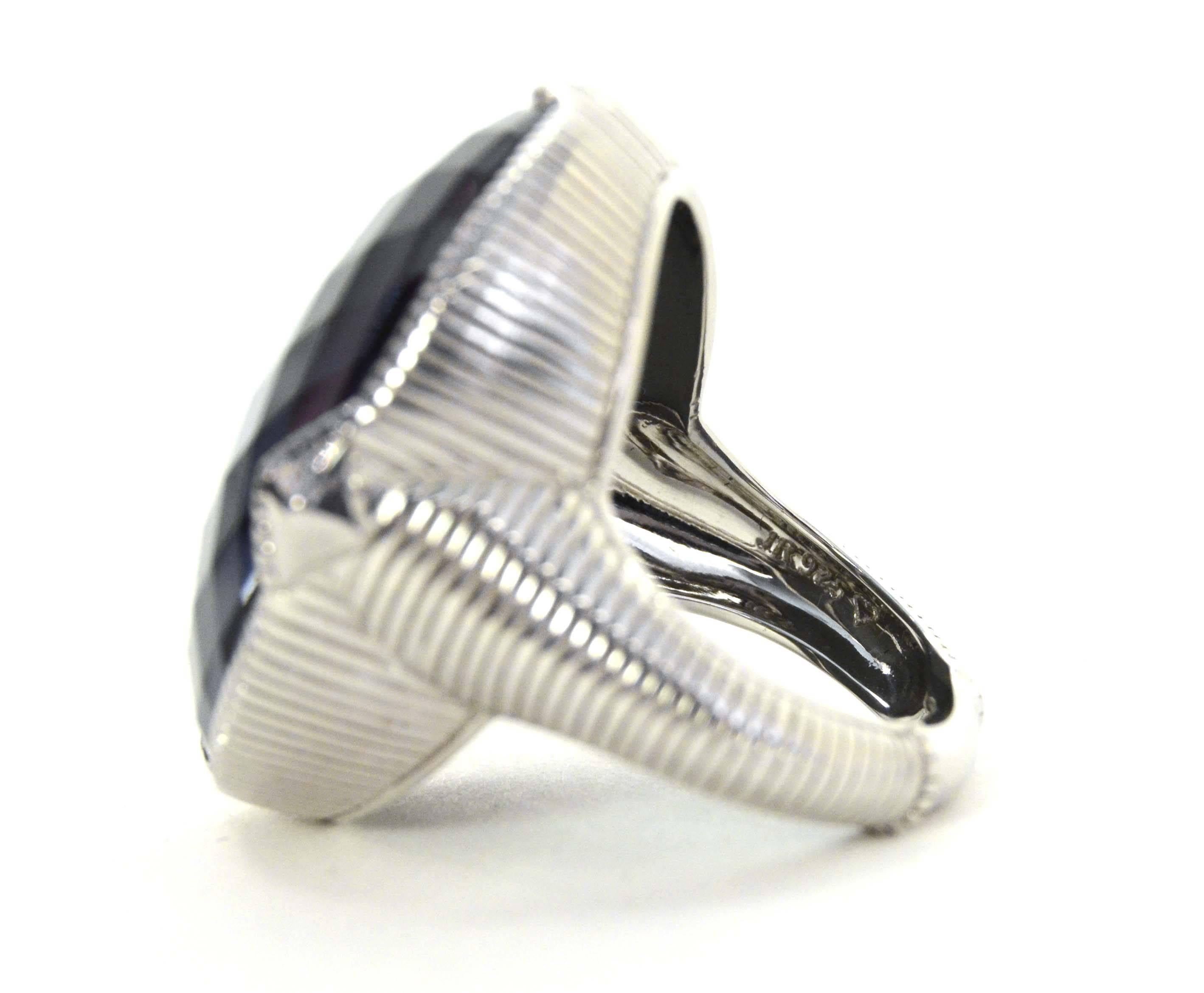 Judith Ripka Sterling & Hematite Doublet Oval Ring sz 7 In Excellent Condition In New York, NY