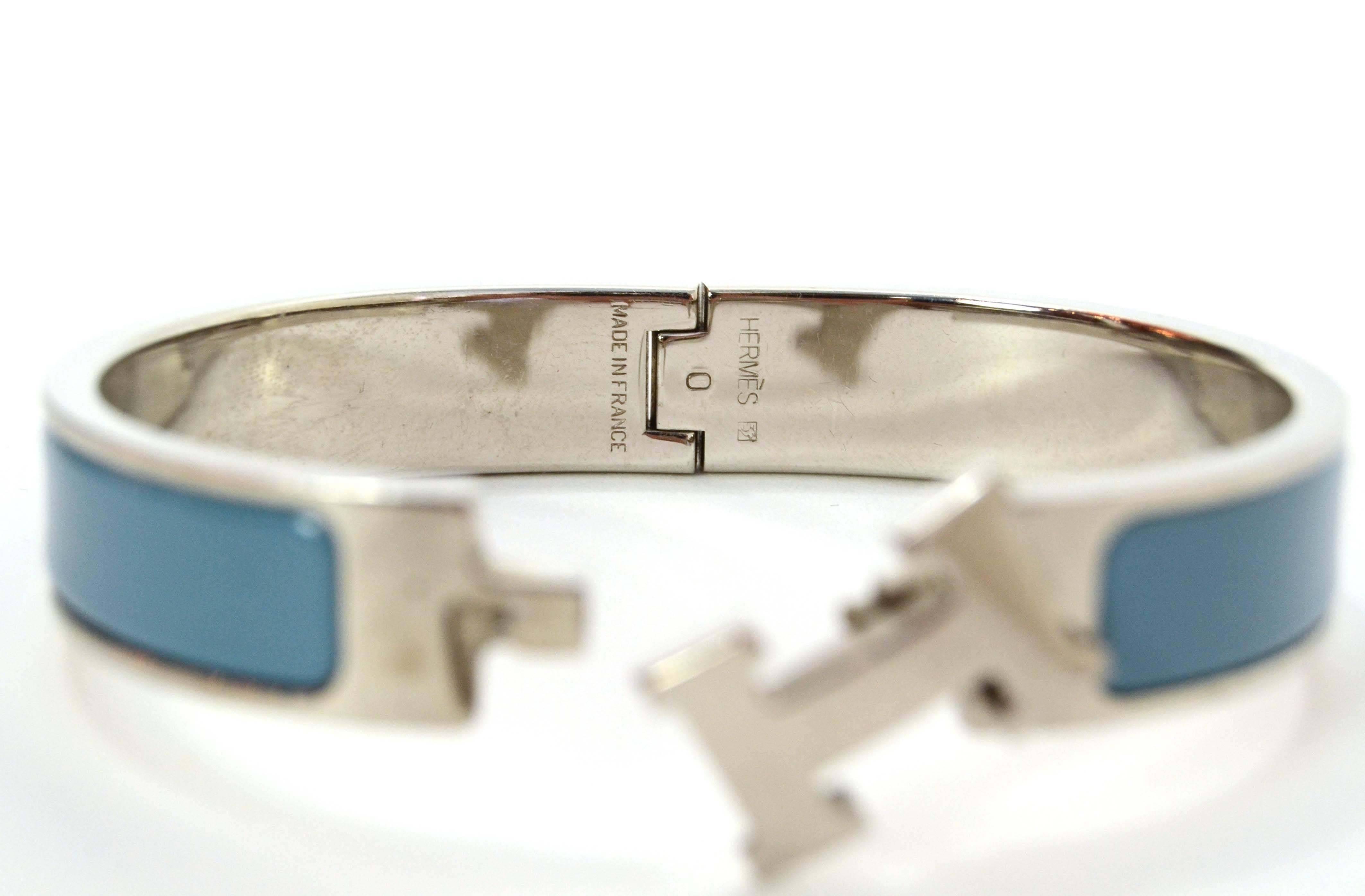 Hermes Blue Jean Palladium Enamel Narrow Clic Clic Bracelet 1