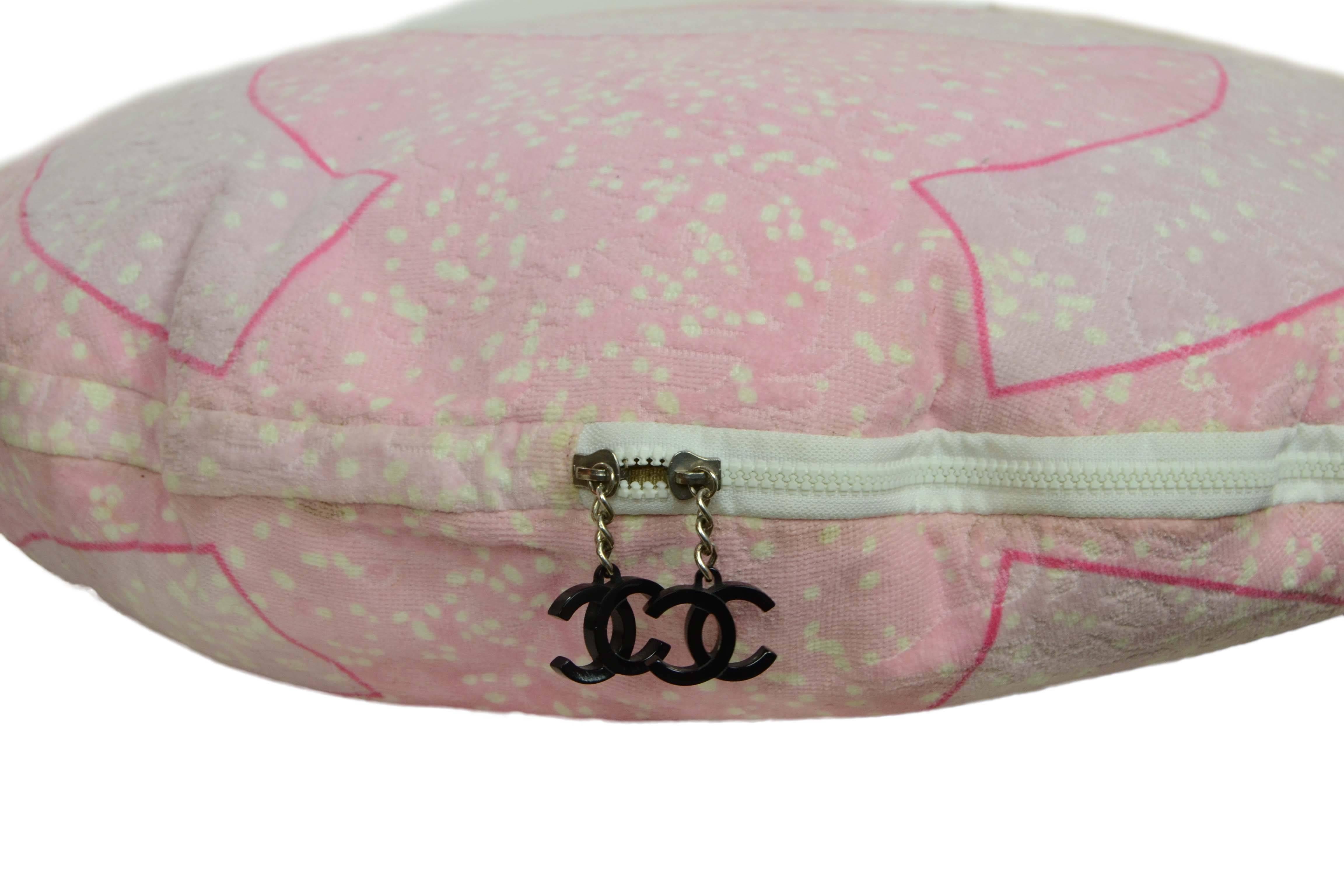 Beige Chanel Rare Collectors Pink & White Terrycloth Floor CC Cushion/ Dog Pillow