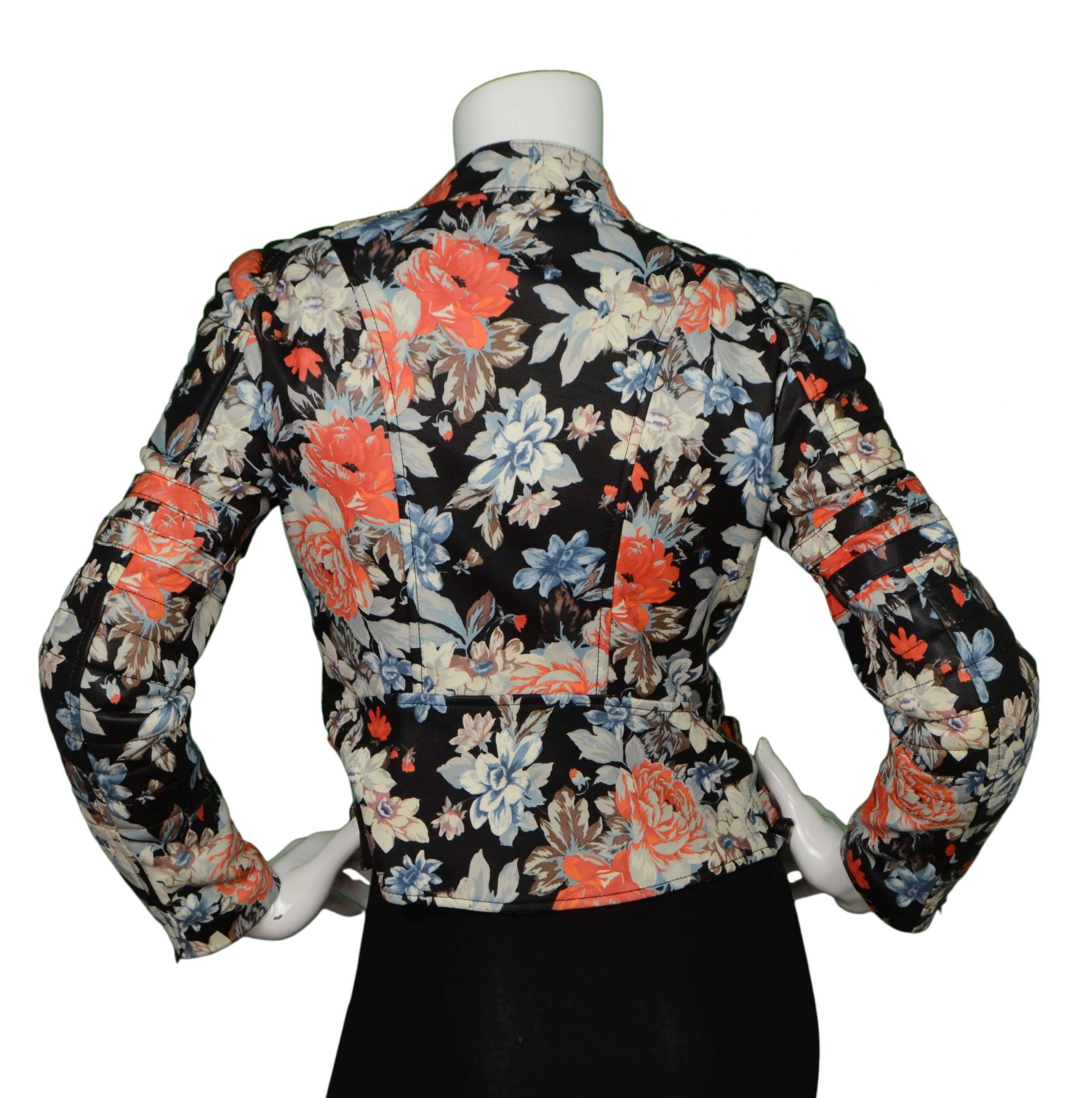 Celine Floral Print Leather Moto Jacket sz 40  In Excellent Condition In New York, NY