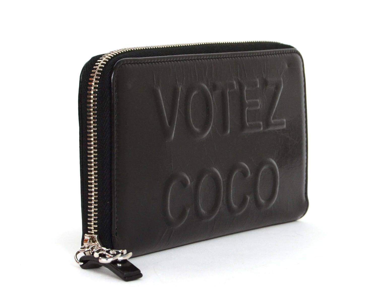 Chanel &#39;15 Black Distressed Leather Votez Coco Wallet SHW at 1stdibs