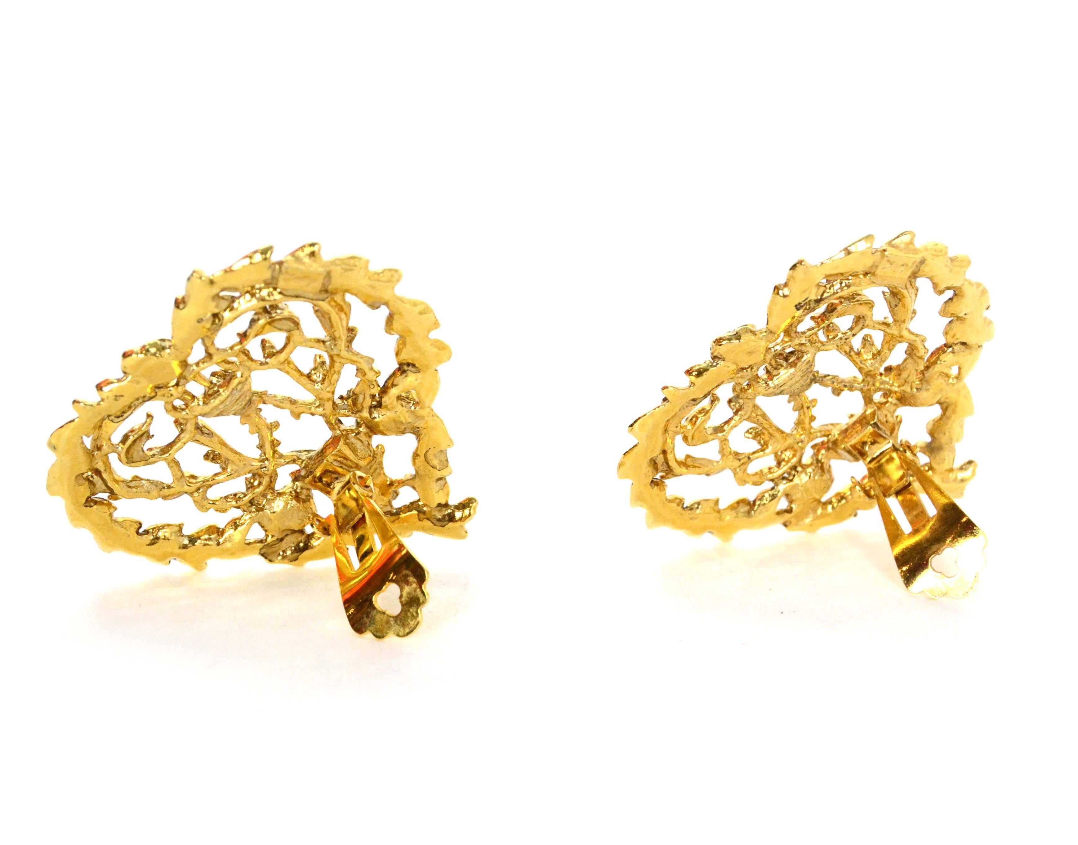 Yves Saint Laurent YSL Gold Heart Clip On Earrings In Excellent Condition In New York, NY