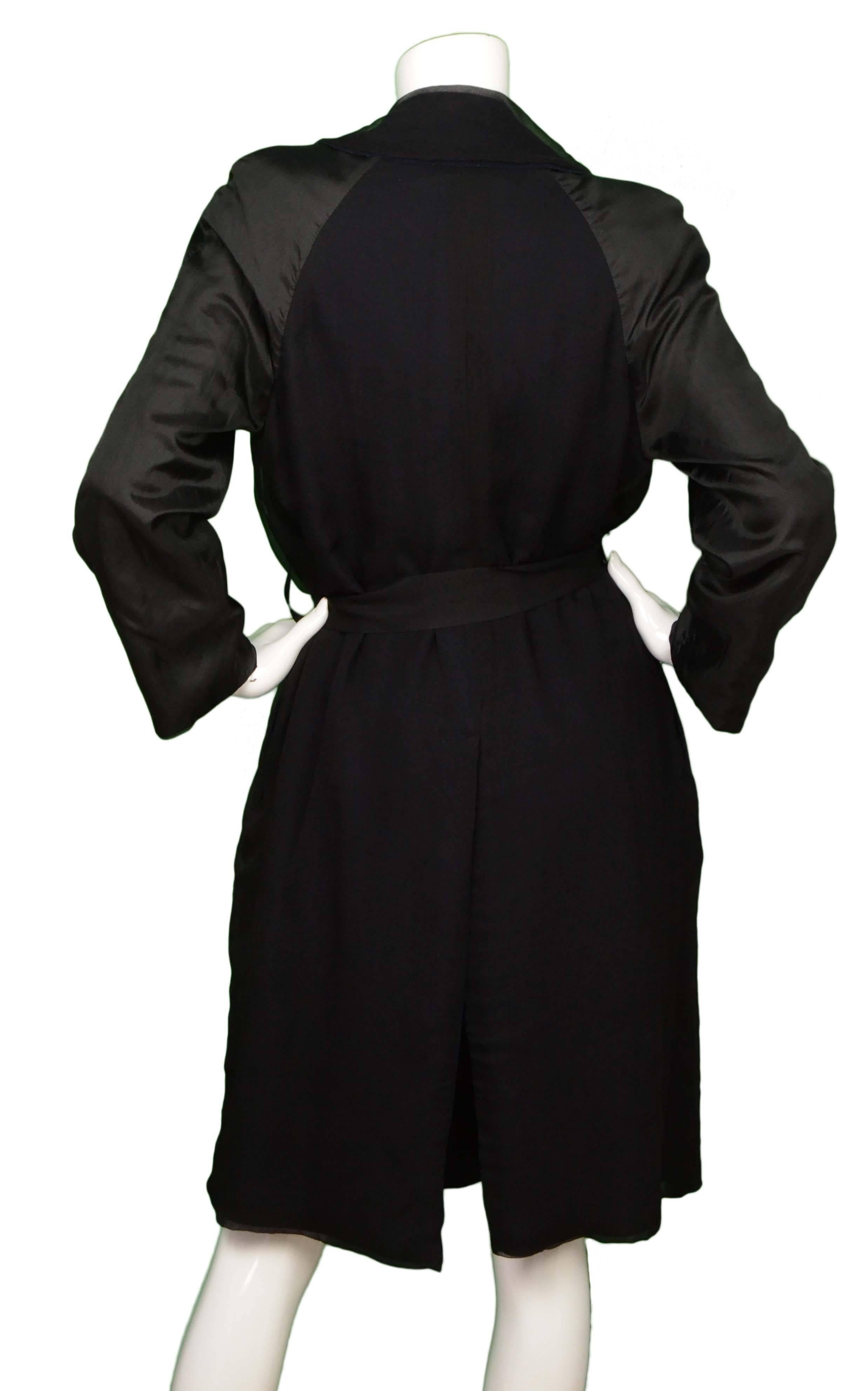 Lanvin Navy & Black Silk Long Coat sz 36 In Excellent Condition In New York, NY