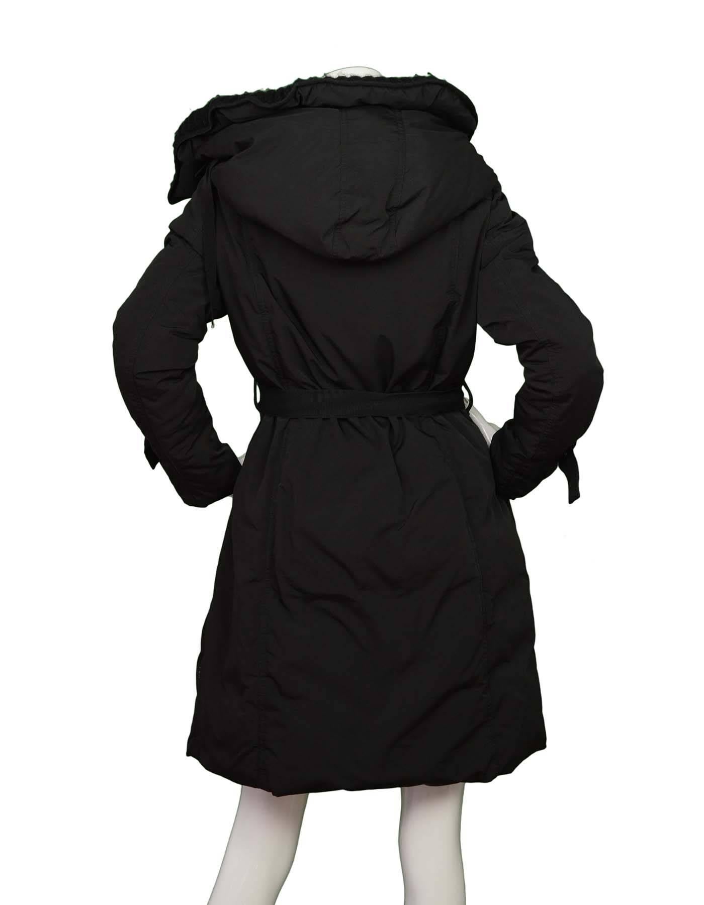 Women's Moncler Black Chacal Down Coat w. Belt sz M rt. $1, 895
