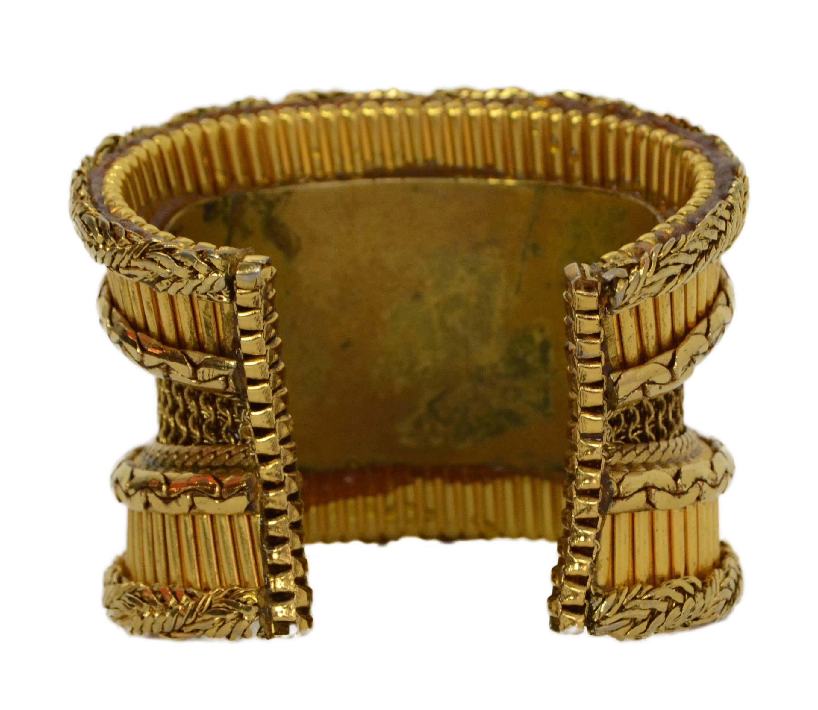 Wendy Gell Vintage '86 Textured Wide Gold Cuff Bracelet In Excellent Condition In New York, NY