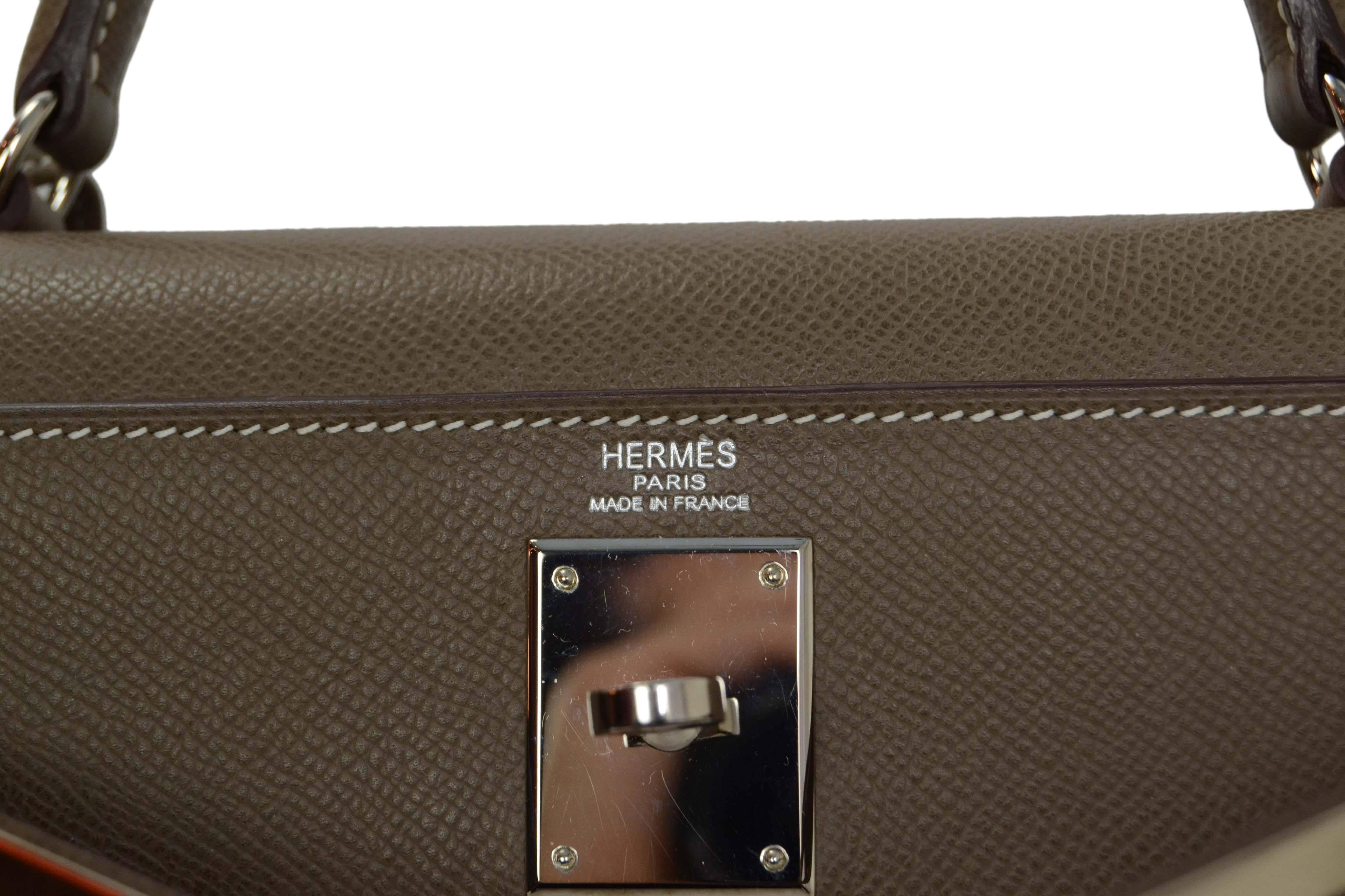 Hermes Etoupe Rigid Sellier Epsom 28cm Kelly Bag PHW In Excellent Condition In New York, NY