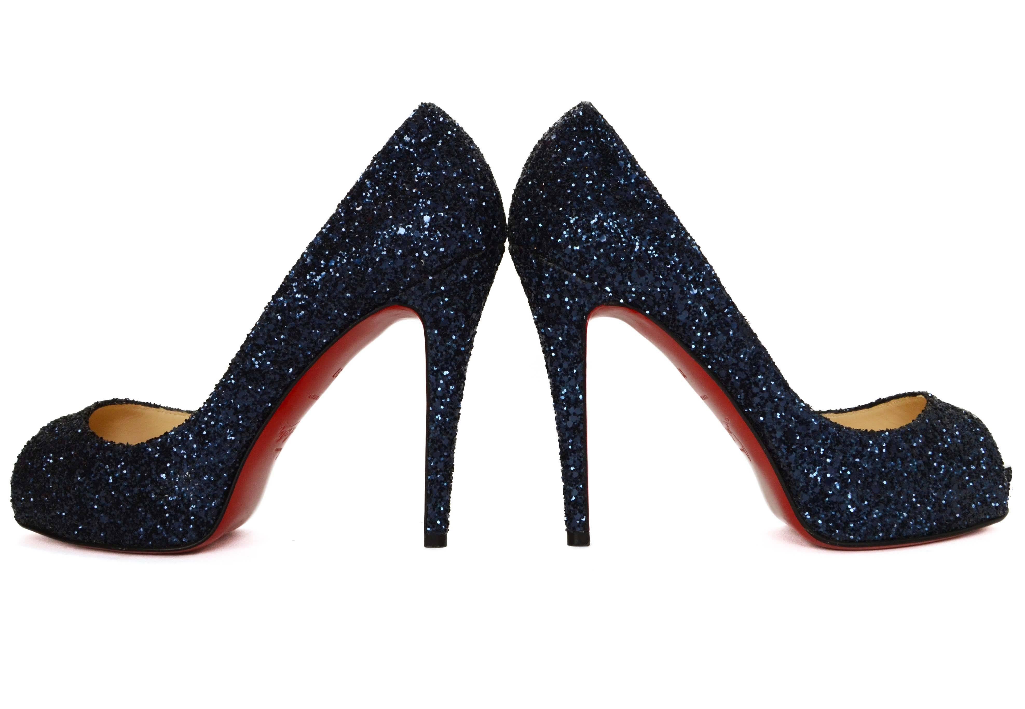 Christian Louboutin Very Prive Glitter Peep-Toe Pumps sz 37 2