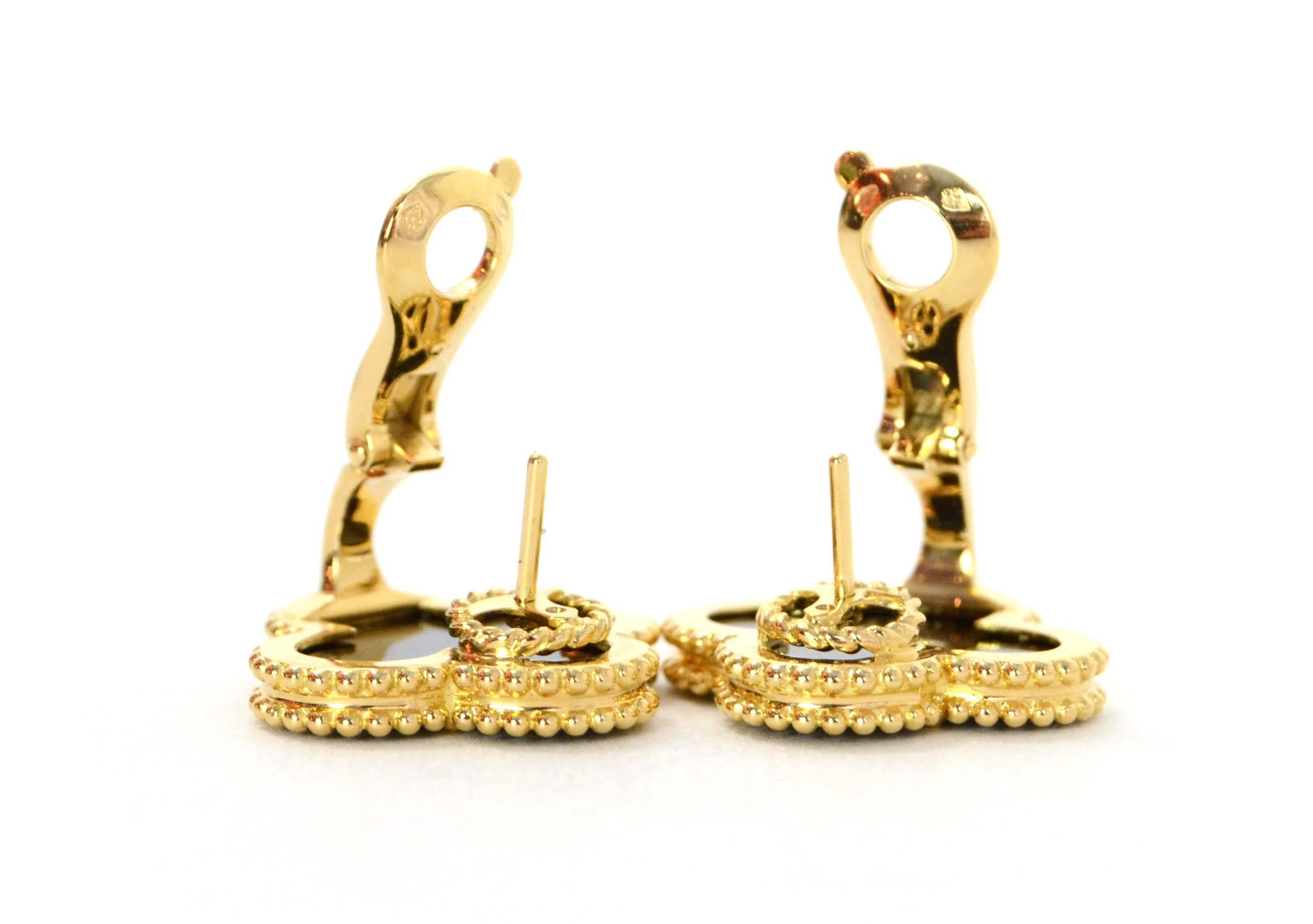 Van Cleef & Arpels '15 Gold & Onyx Magic Alhambra Earrings In Excellent Condition In New York, NY