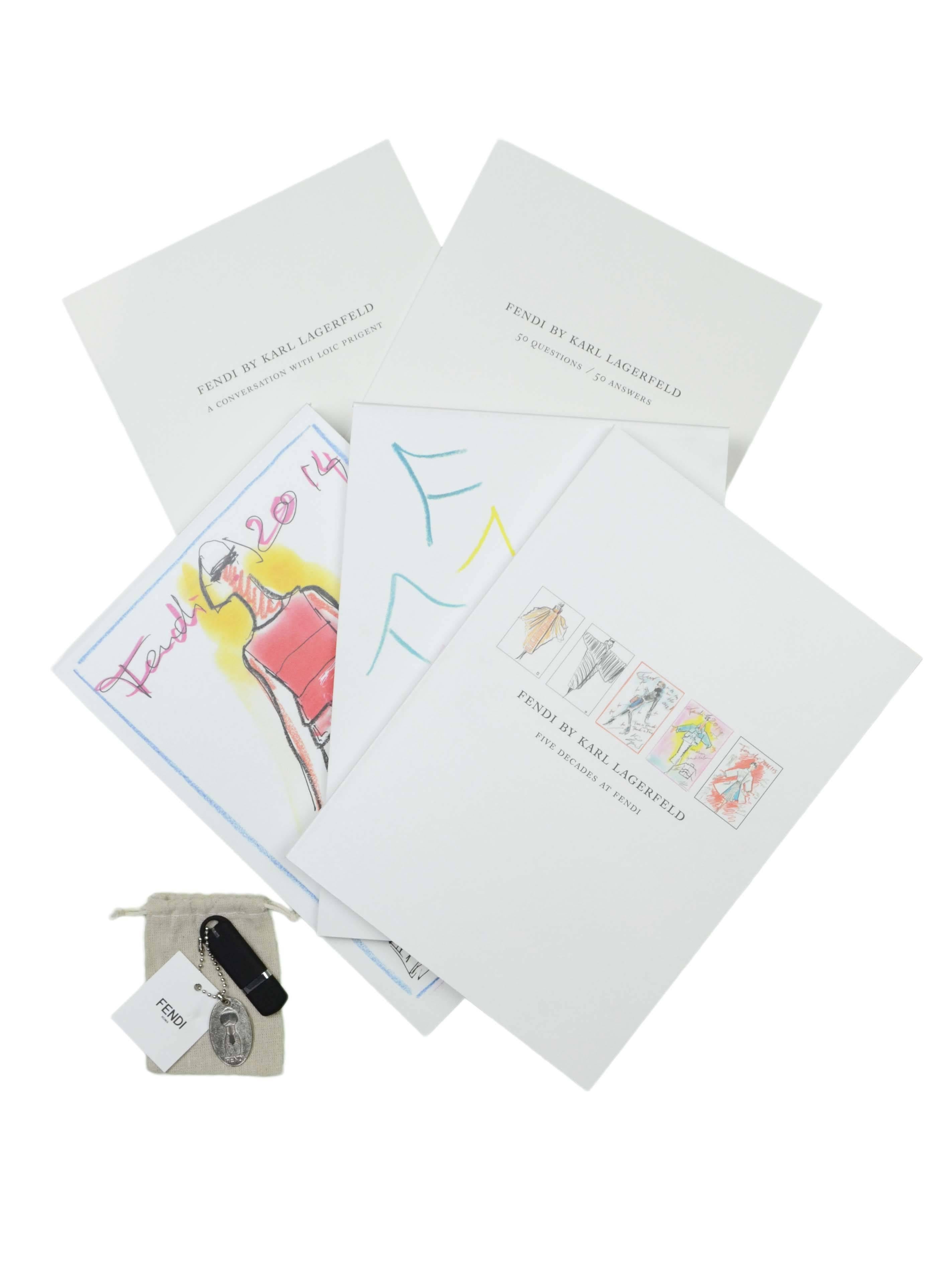 Fendi By Karl Lagerfeld 50 Year Collectors Box of Sketches, Poster & USB
Features sketches by Karl throughout the books, a USB with video and a poster of Karl
Made In: Germany
Year of Production: 2015
Designed By: Karl Lagerfeld & Gerhard