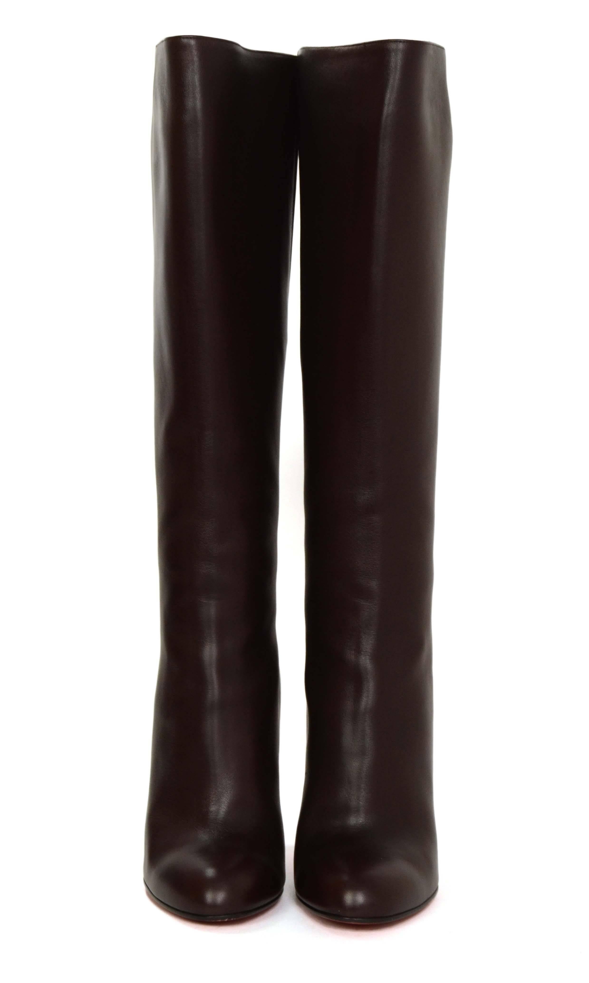 Christian Louboutin Brown Leather Babel 100 Tall Boots sz 38.5 rt. $1, 495 In Excellent Condition In New York, NY