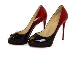 Christian Louboutin Red & Black Ombre Patent Peep Toe Pumps sz 37.5