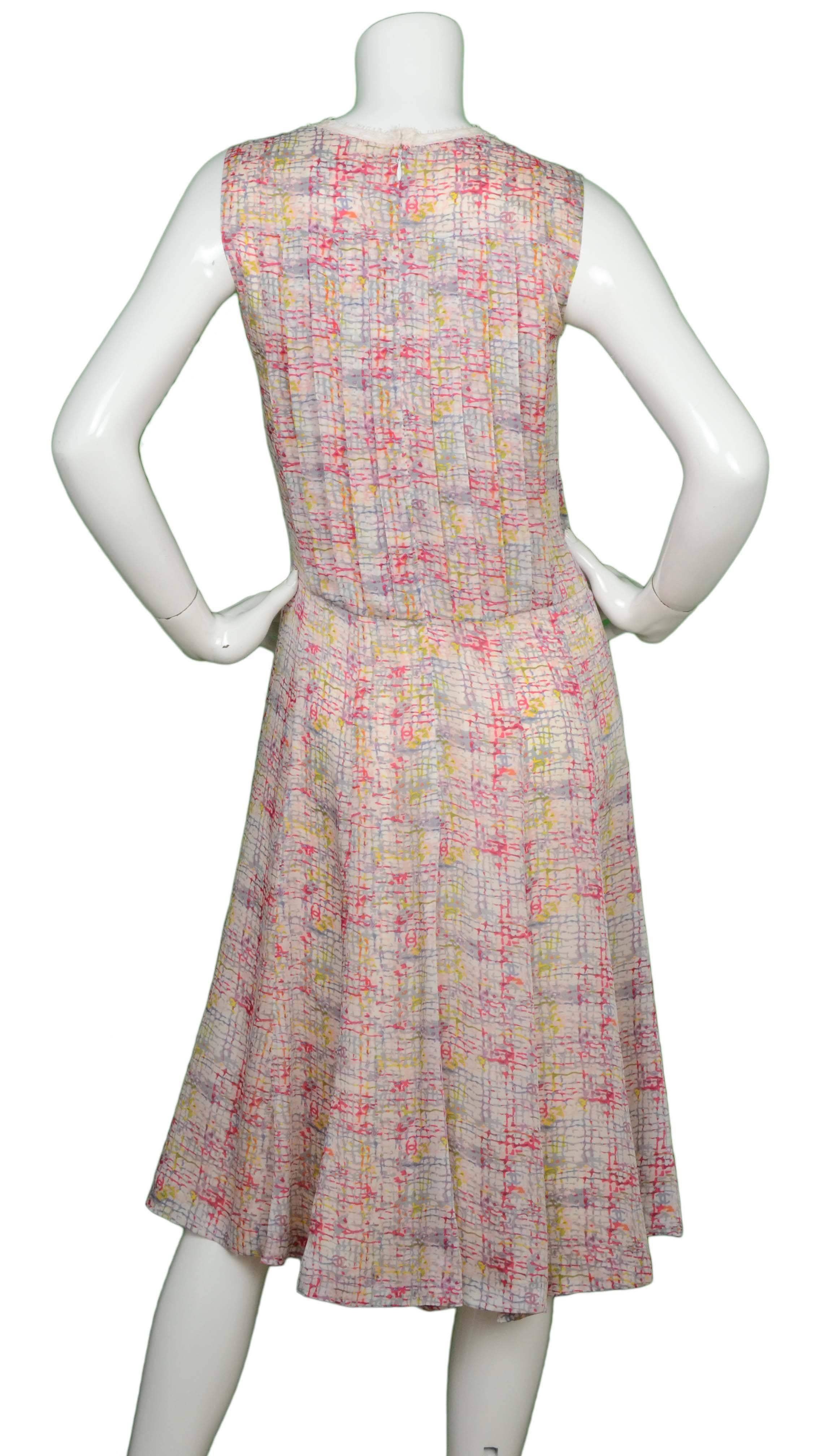 Brown Chanel Multi-Color Silk Sleeveless Dress sz 36