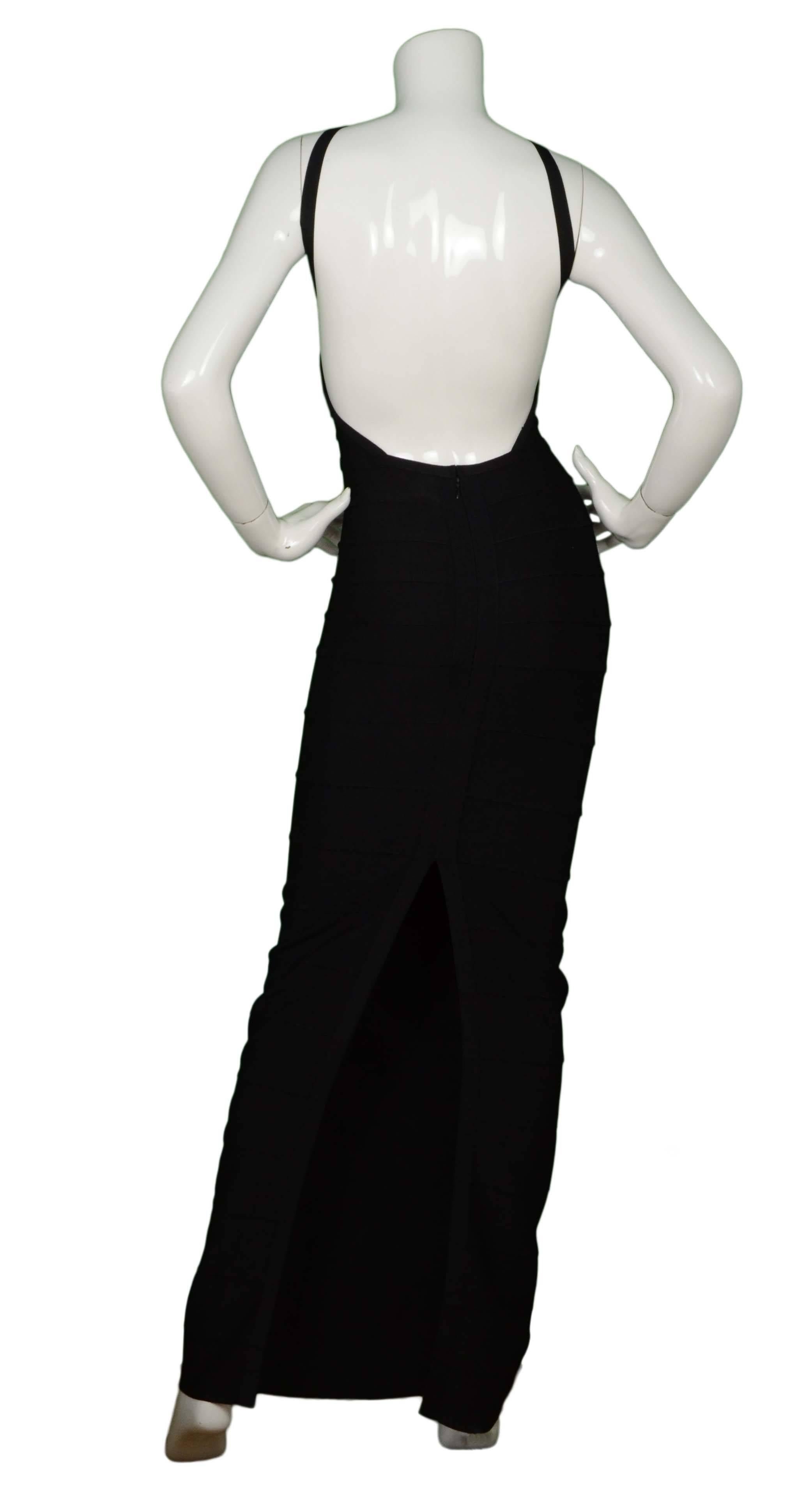 Herve Leger Black Bandage High Neck Halter Gown Dress sz M In Excellent Condition In New York, NY