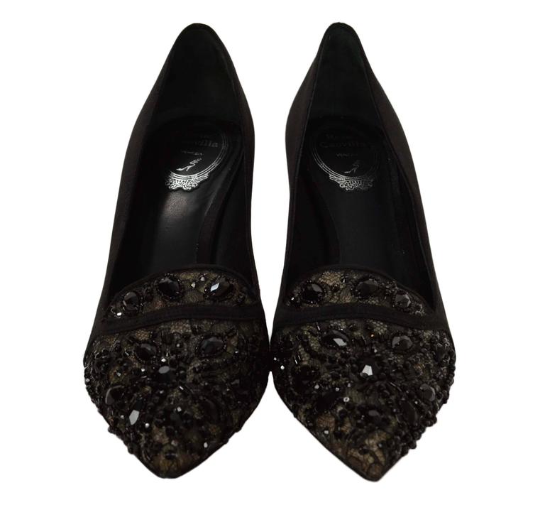 Rene Caovilla Black Satin Pump With Beading For Sale at 1stDibs
