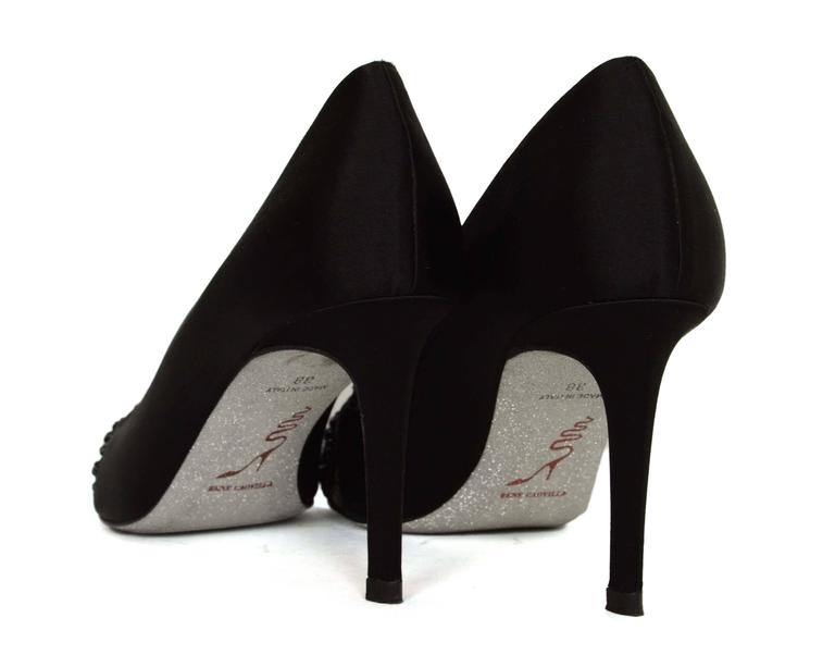 Rene Caovilla Black Satin Pump With Beading For Sale at 1stDibs