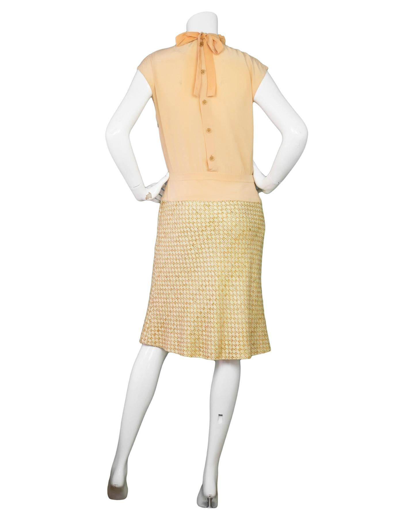 Beige Chanel Peach Silk & Tweed Dress sz FR40