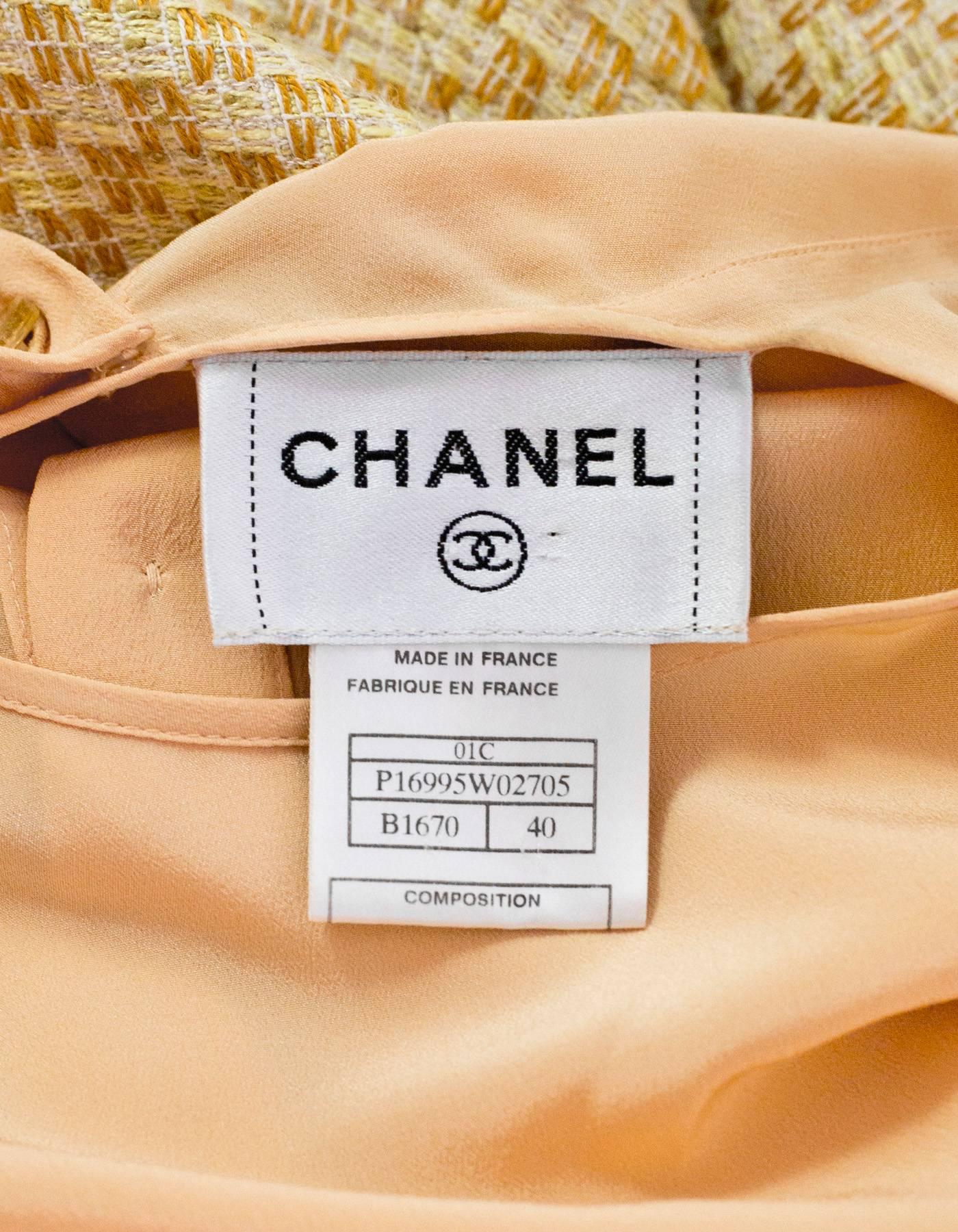 Chanel Peach Silk & Tweed Dress sz FR40 In Excellent Condition In New York, NY