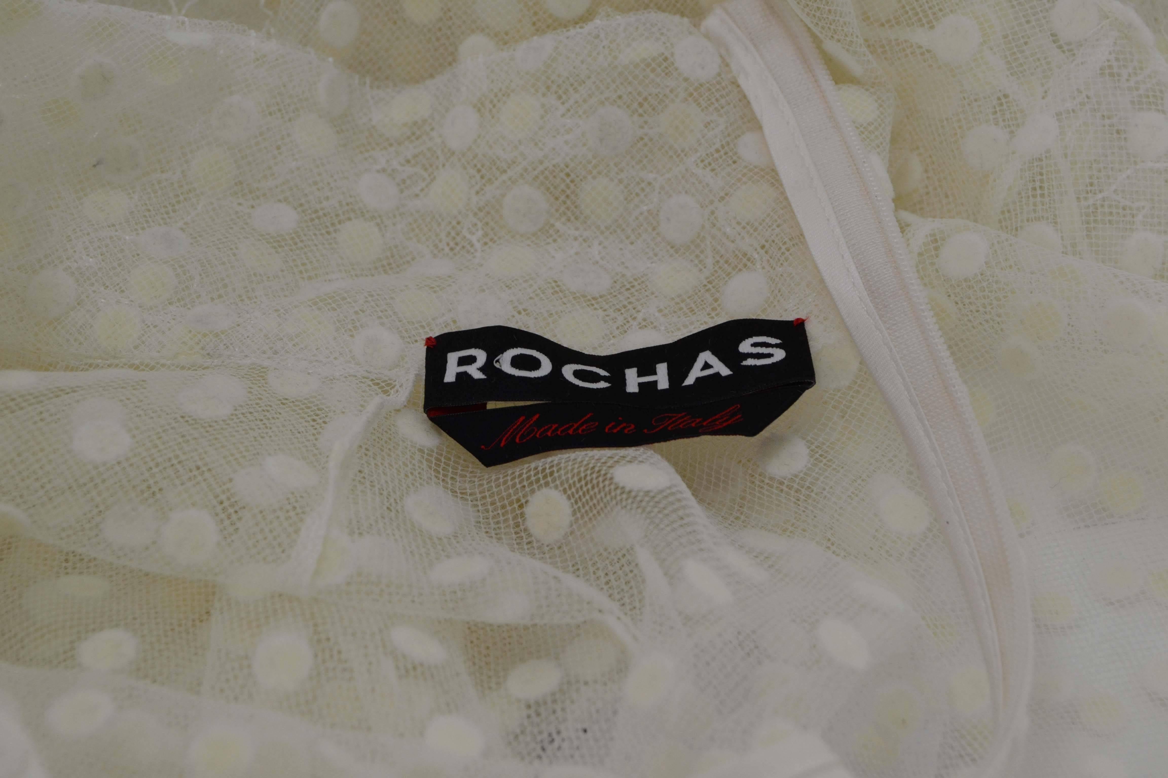 Women's Rochas White Swiss Dot Lace Long Sleeve Blouse sz 42