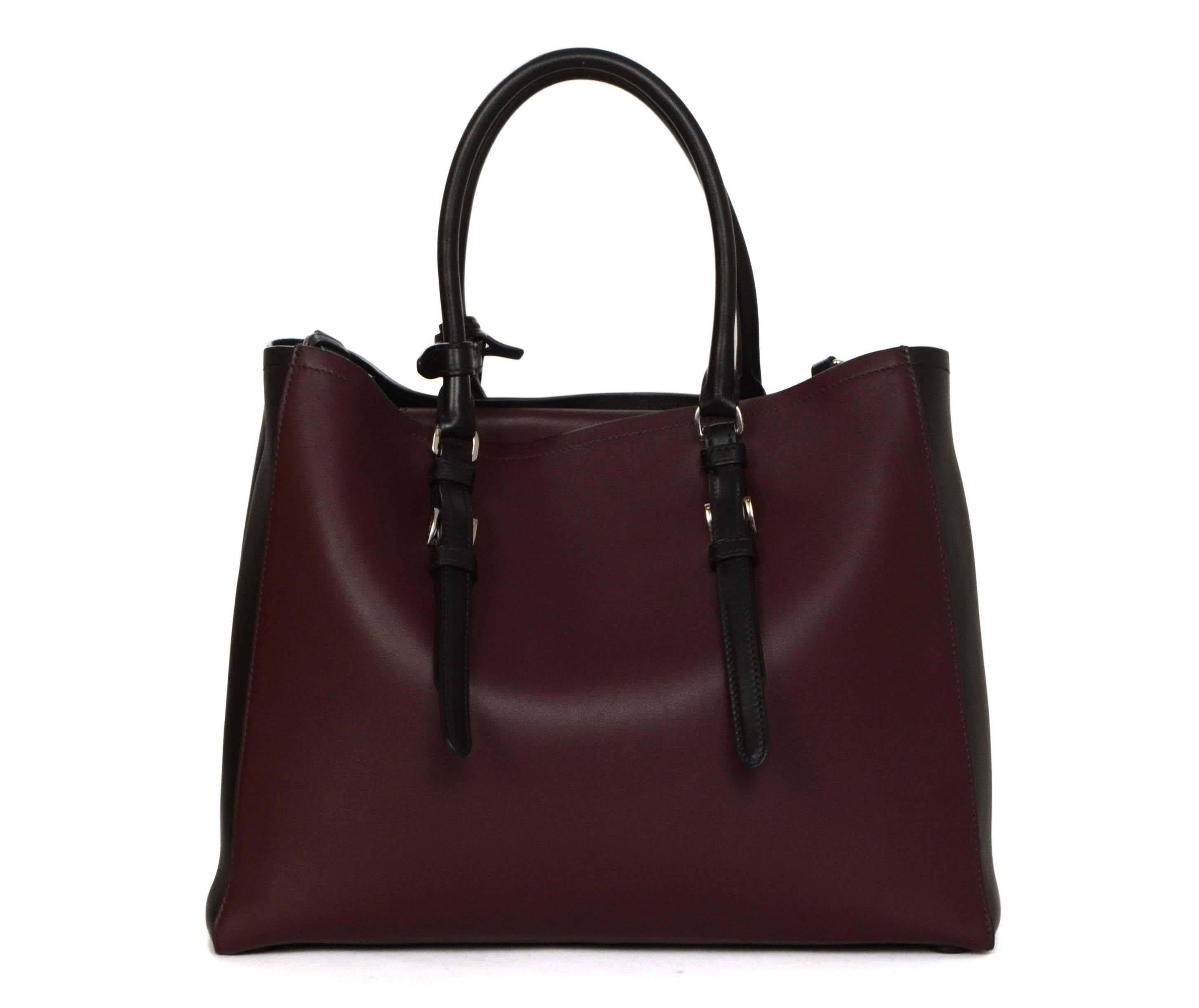 Prada '15 Black & Burgundy Calfskin City Double Tote SHW In Excellent Condition In New York, NY