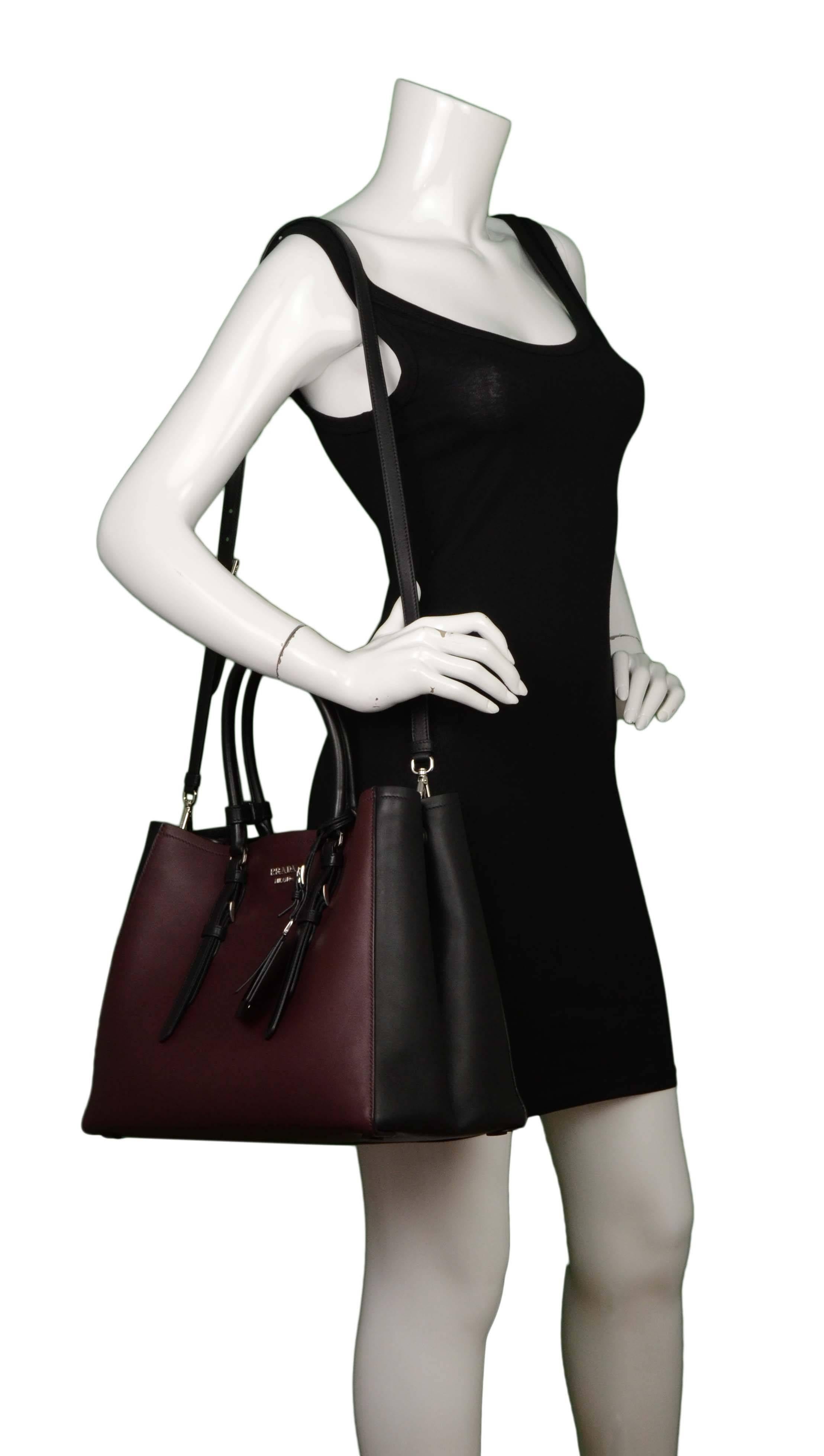 Prada '15 Black & Burgundy Calfskin City Double Tote SHW 5