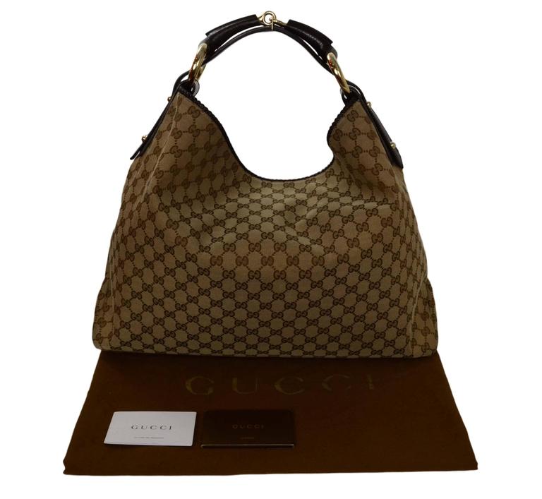 Gucci Tan Monogram Large Horsebit Hobo Bag at 1stdibs