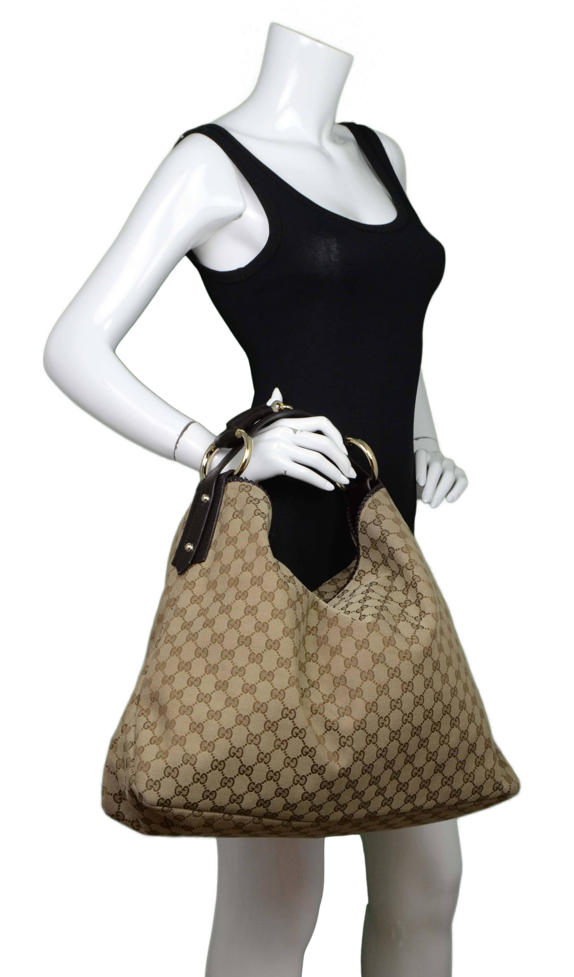 Gucci Borsa Hobo grande Monogram Tan con morsetto 5