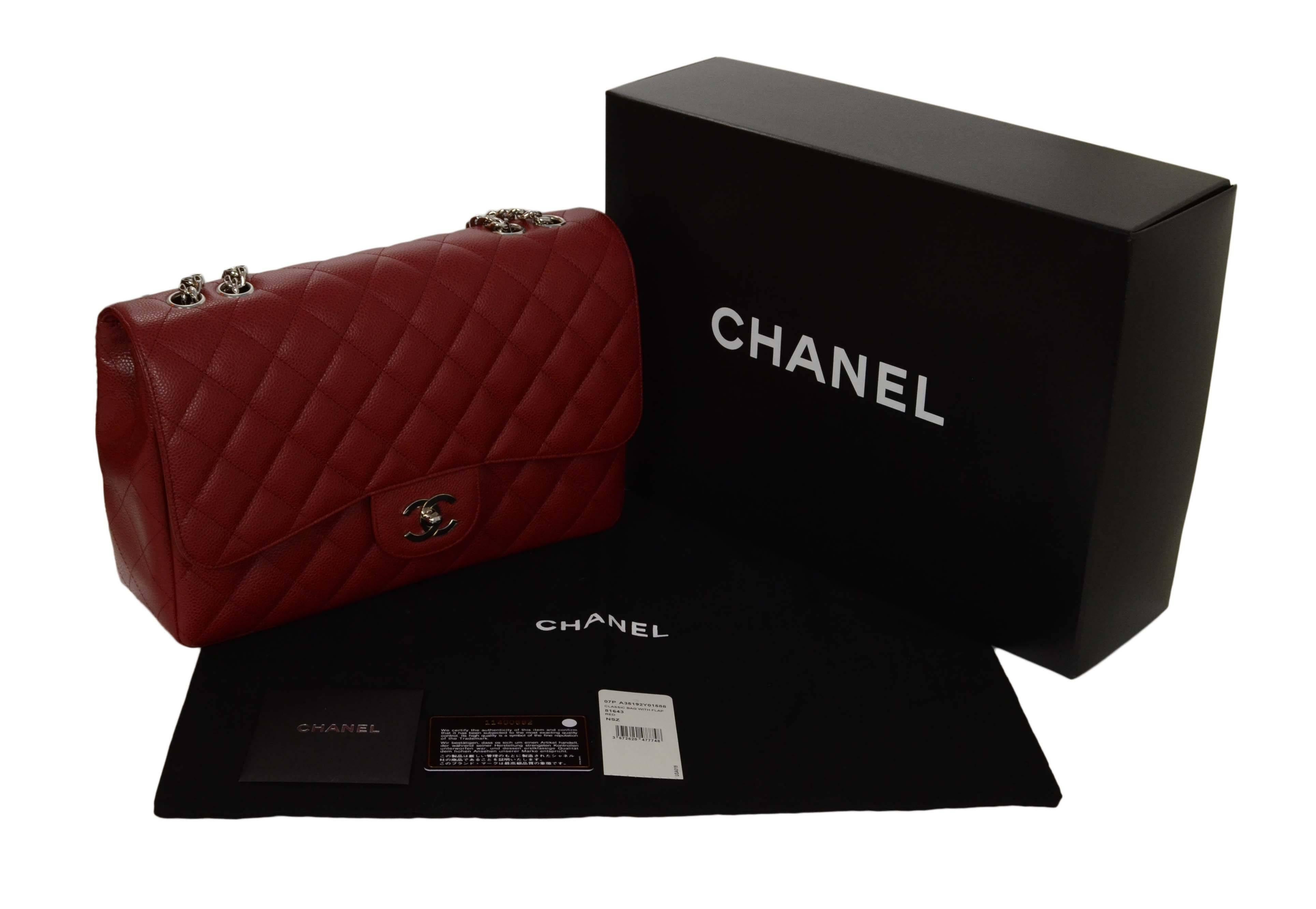 Chanel Red Quilted Caviar Bijoux Jumbo Classic Flap Bag 4