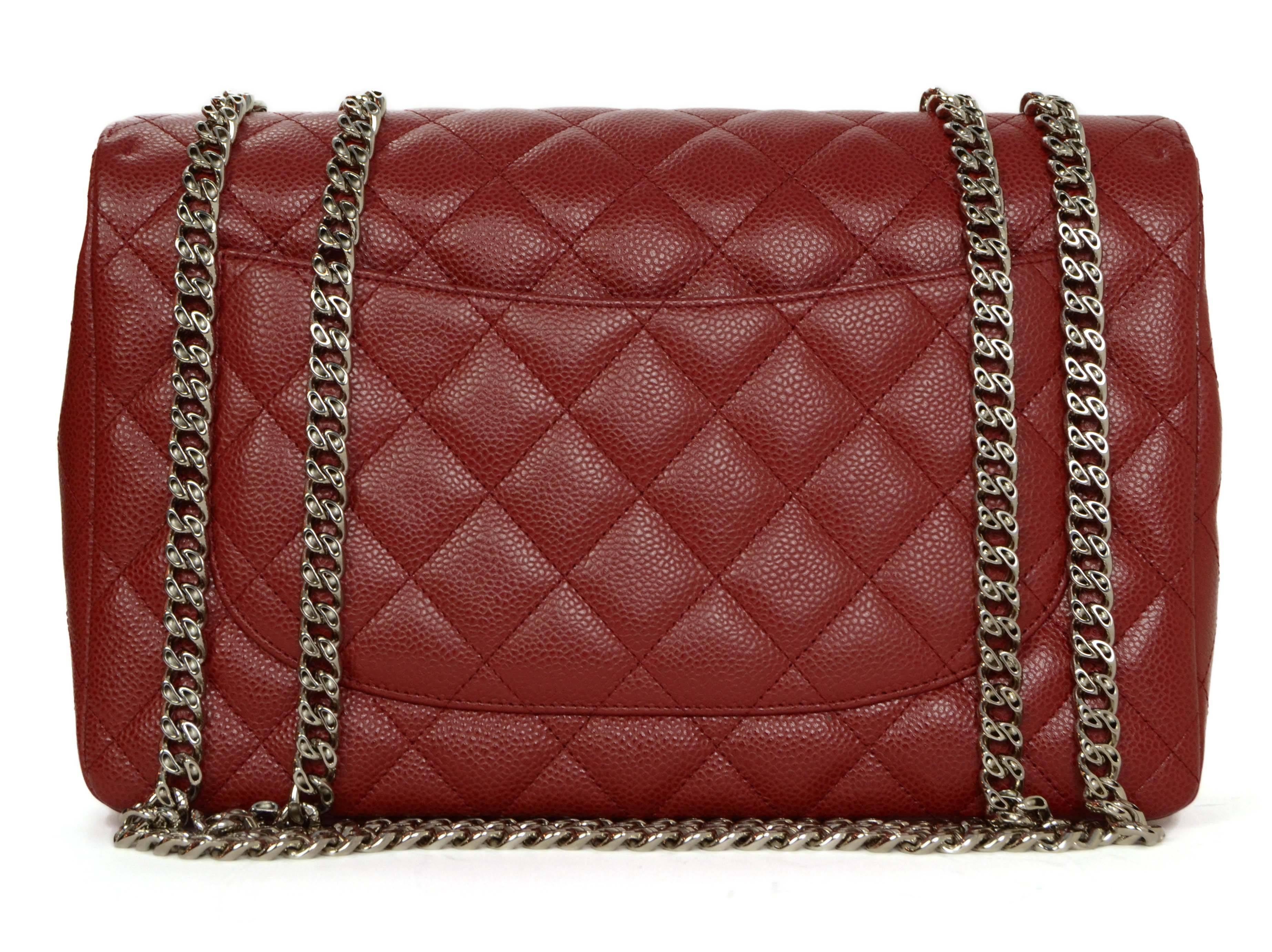 Brown Chanel Red Quilted Caviar Bijoux Jumbo Classic Flap Bag
