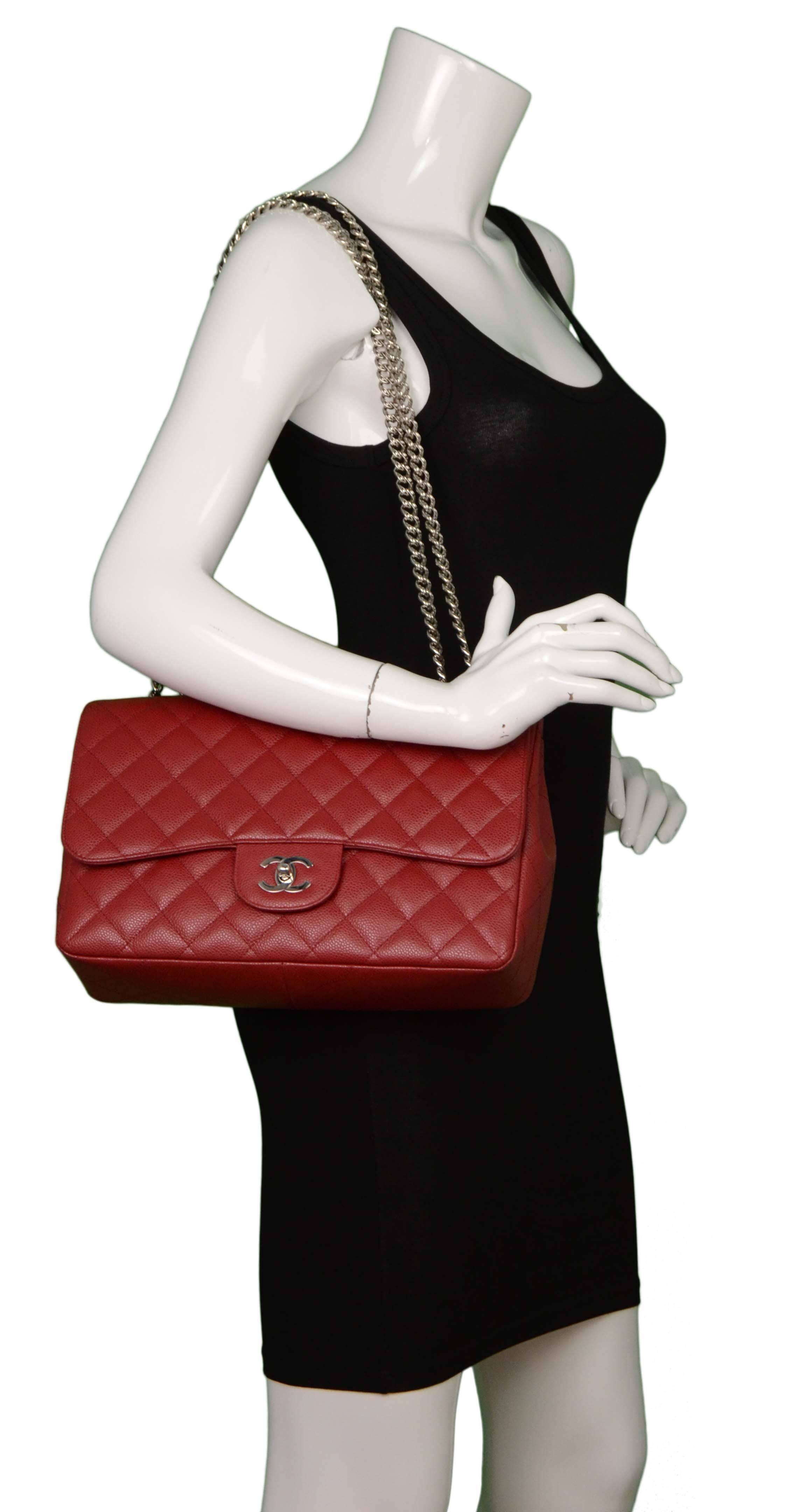 Chanel Red Quilted Caviar Bijoux Jumbo Classic Flap Bag 5